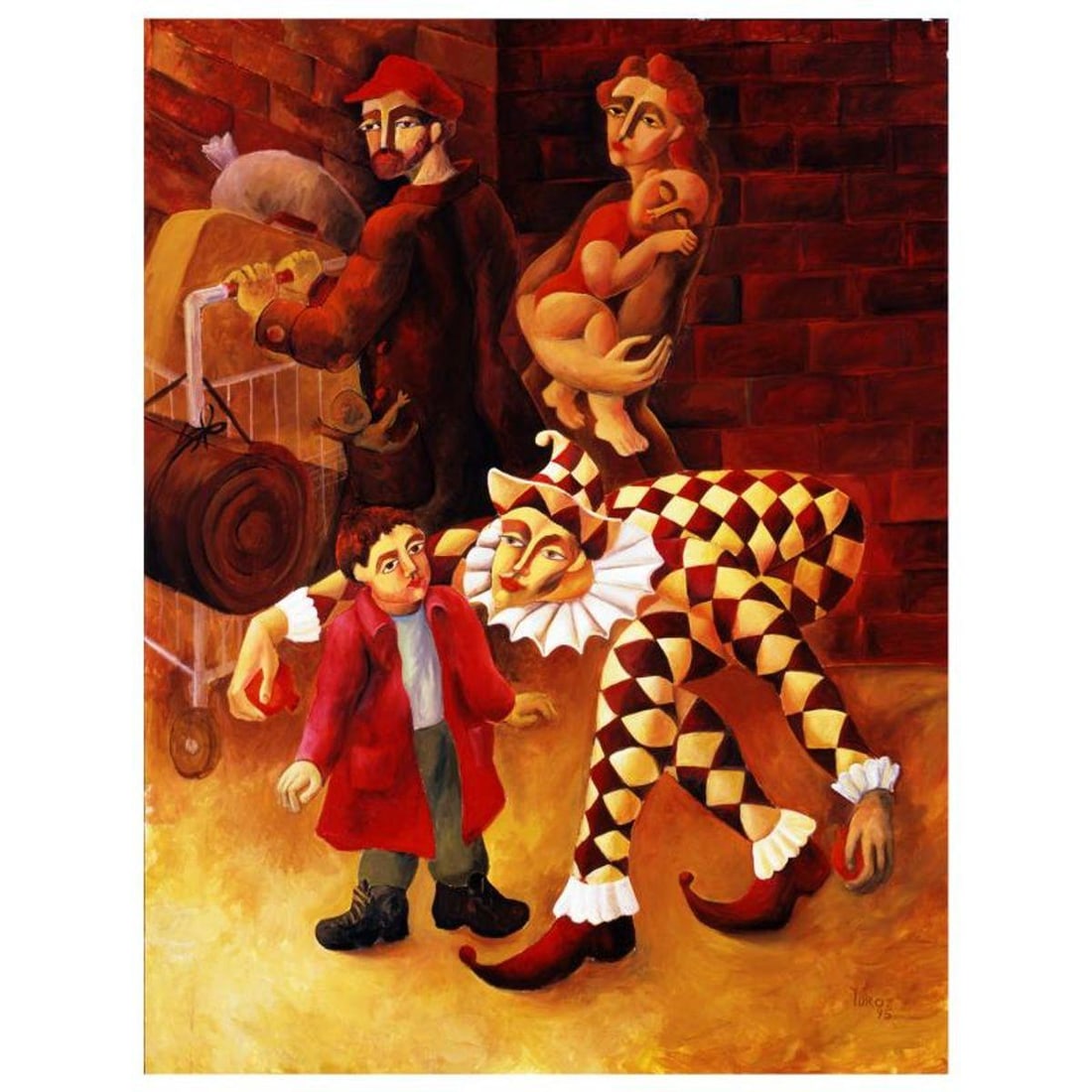 Yuroz, "The Harlequin's Gift" Hand Signed Limited Edition Serigraph with Certificate of: The Harlequin's Gift is a limited edition serigraph on archival paper by Yuroz. The piece is hand signed by the artist, numbered, and accompanied by a certificate of authenticity. Measures approximate