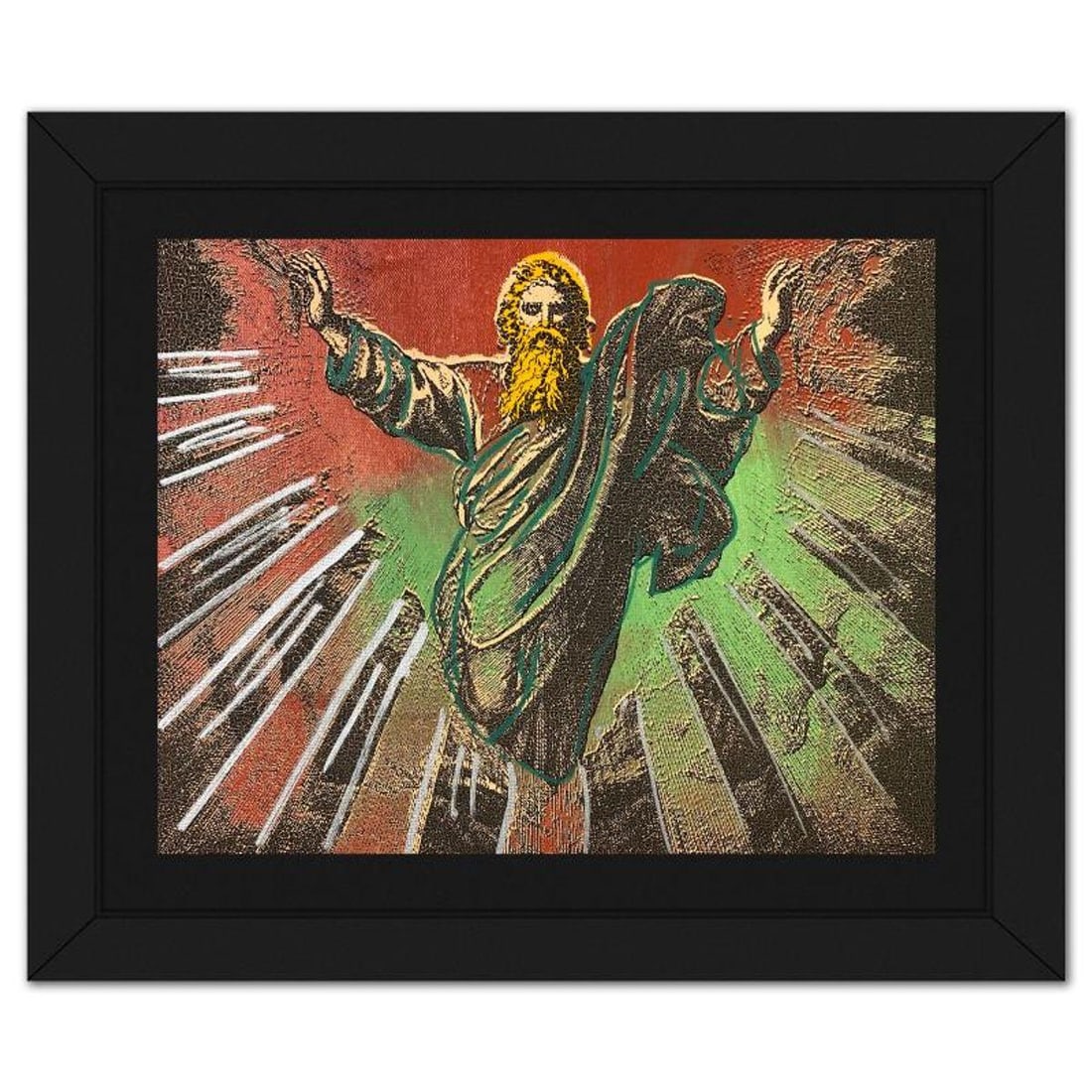 Steve Kaufman (1960-2010), "The Creation" Framed Hand Embellished Limited Edition Silscreen,: The Creation is a hand embellished limited edition silkscreen on canvas by Andy Warhol protege, Steve Kaufman (1960-2010), numbered 19/50 inverso and hand signed by the artist. This piece comes