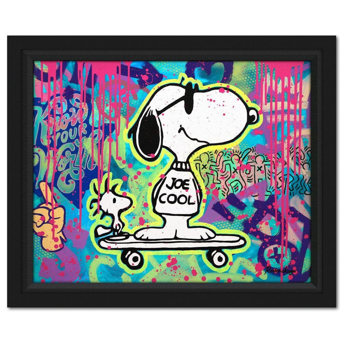 Nastya Rovenskaya- Original Oil on Canvas "Snoopy's Vivid World": Artist: Nastya Rovenskaya. Medium: Original Oil on Canvas. Title: Snoopy's Vivid World. Size: 24" x 30". Measures approx. 30" x 35" (framed). Signature: Hand signed. Certificate of Authenticity: Is