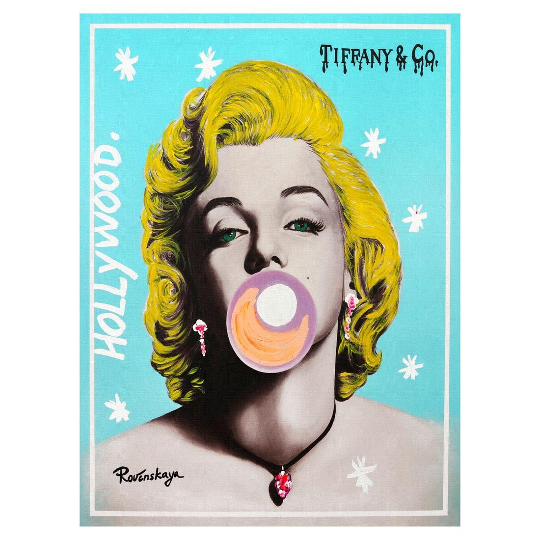 Nastya Rovenskaya- Mixed Media on Canvas "Bubble Gum": Artist: Nastya Rovenskaya. Medium: Mixed Media on Canvas. Title: Bubble Gum. Size: 40" x 30". Signature: Hand Signed. Certificate of Authenticity: Is included. Reference#: 26421.