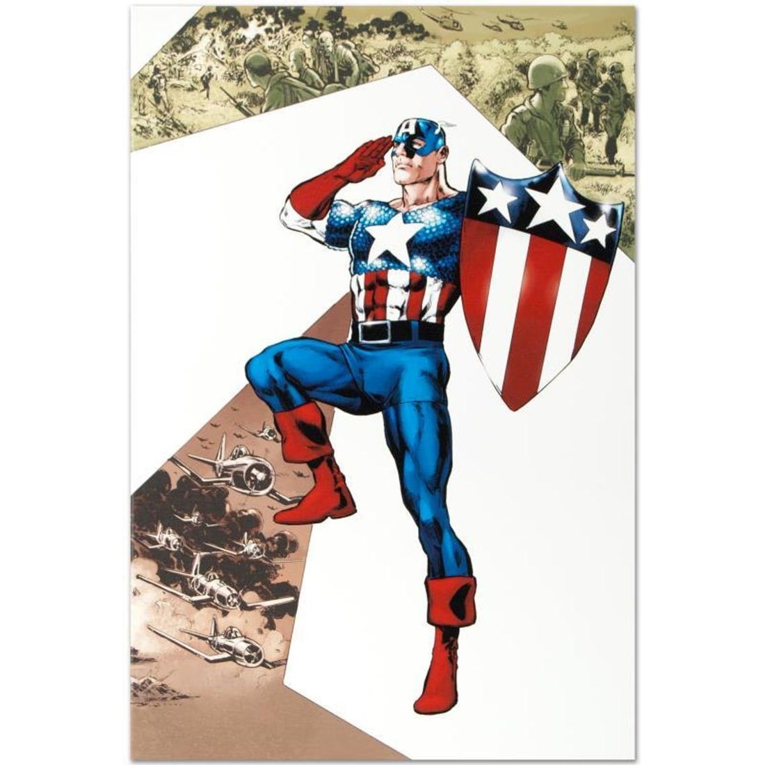 Marvel Comics "Captain America Corps #2" Numbered Limited Edition Giclee on Canvas by Phil Jimenez: A piece of comic book history, this limited edition, from original art by Phil Jimenez, depicts a heroic Captain America. Initially working for DC Comics, Phil Jimenez entered an exclusive contract
