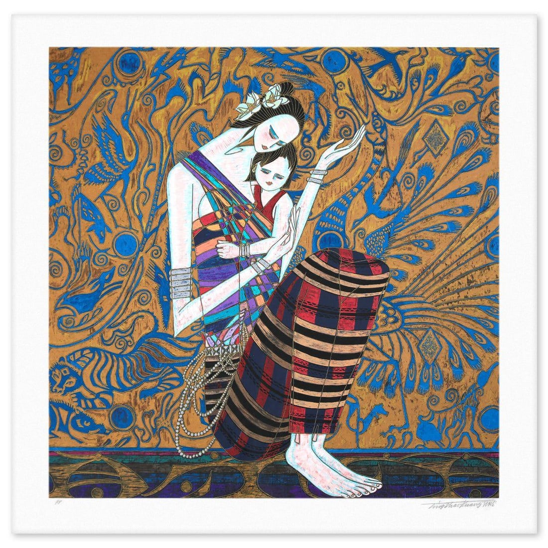 Ting Kuang- Silkscreen "Lullaby": Artist: Ting Kuang. Medium: Silkscreen. Title: Lullaby. Size: 33" x 34". Signature: Hand signed and numbered. Reference#: 74863.