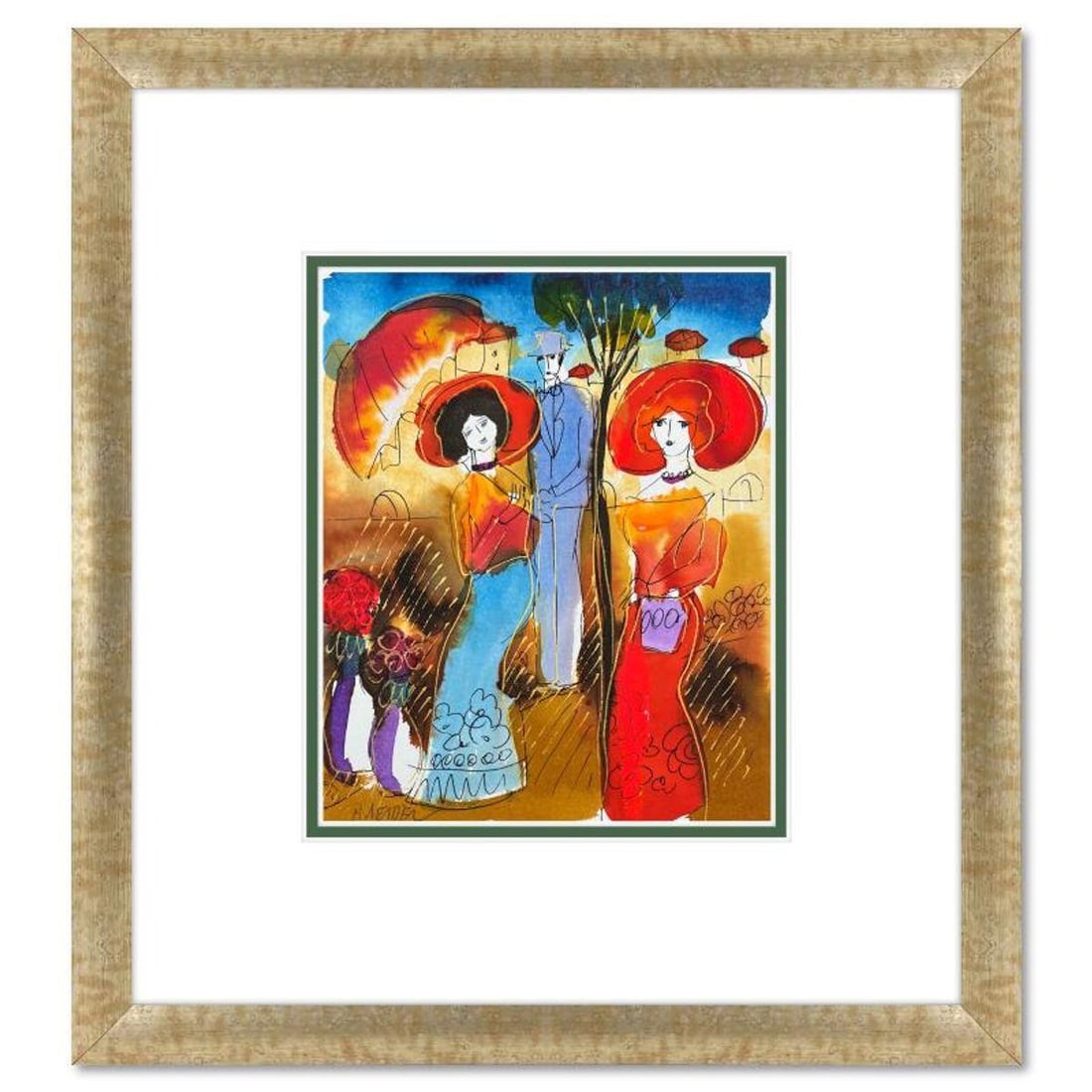 Moshe Leider, Framed Original Mixed Media Watercolor Painting, Hand Signed with Letter of: This is an original mixed media watercolor painting on paper by Moshe Leider. Hand signed by the artist, this piece comes custom framed and includes a Letter of Authenticity. Measures approximately 16