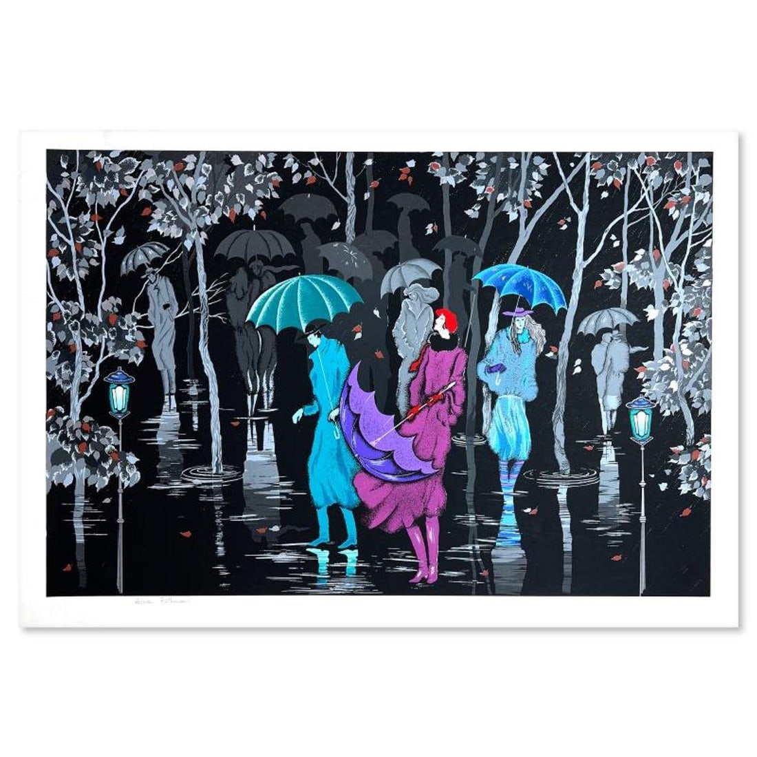 Zina Roitman, "Rainy Night" Limited Edition Serigraph, Hand Signed and Numbered, Letter of: Rainy Night is a limited edition serigraph on paper by Zina Roitman. The piece comes hand signed by the artist, numbered, and with a letter of authenticity. Measures approximately 23.5" x 35.5". Refer