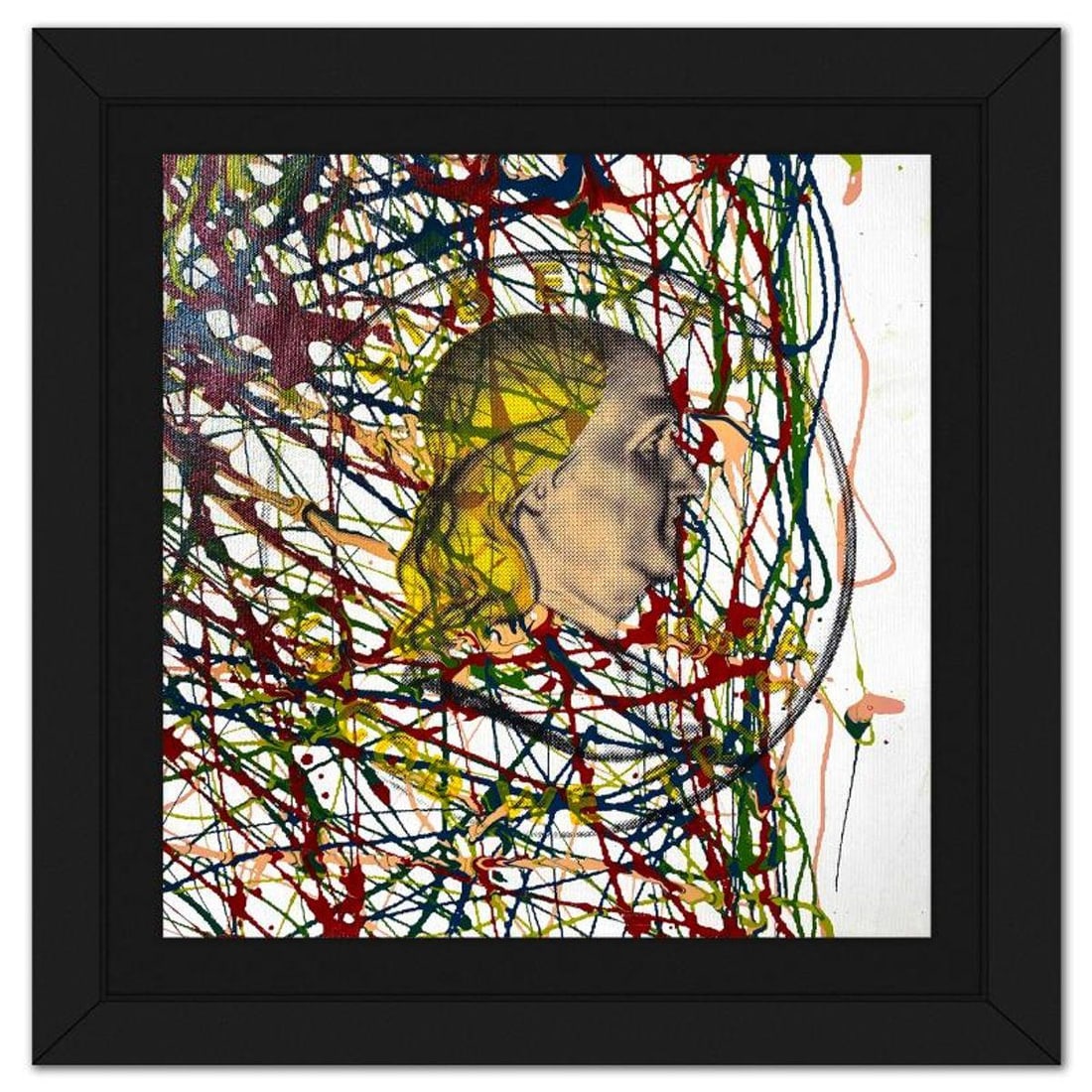 Steve Kaufman (1960-2010), "Ben Half Dollar" Framed Hand Embellished Limited Edition Silscreen,: Ben Half Dollar is a hand embellished limited edition silkscreen on canvas by Andy Warhol protege, Steve Kaufman (1960-2010), numbered 15/50 inverso and hand signed by the artist. This piece comes cus