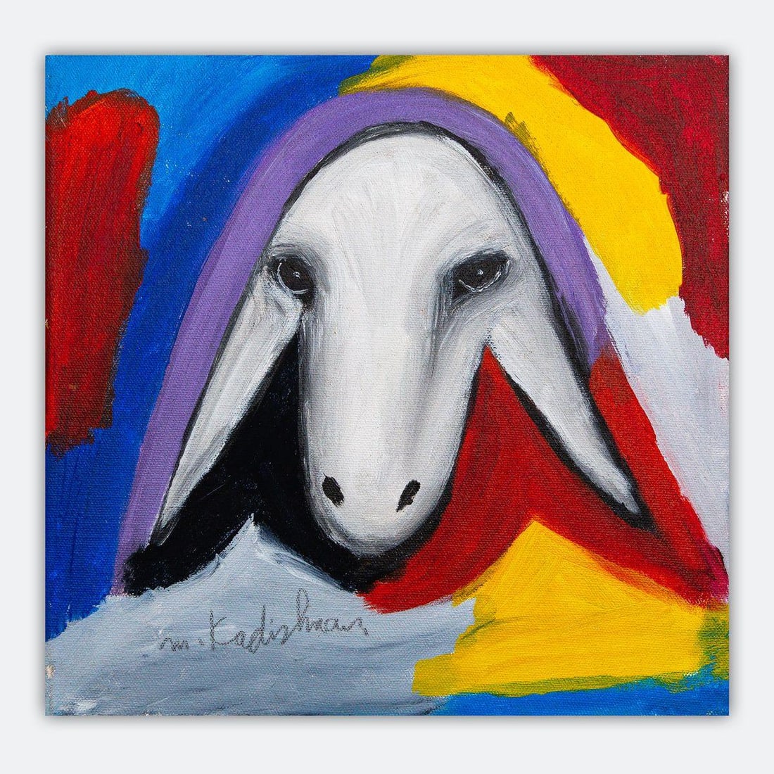 Menashe Kadishman- Original Acrylic on Canvas "Untitled": Artist: Menashe Kadishman. Medium: Original Acrylic on Canvas. Title: Untitled. Size: 12" x 12". Signature: Hand Signed by the artist. Certificate of Authenticity: Is included. Additional: Stretched a