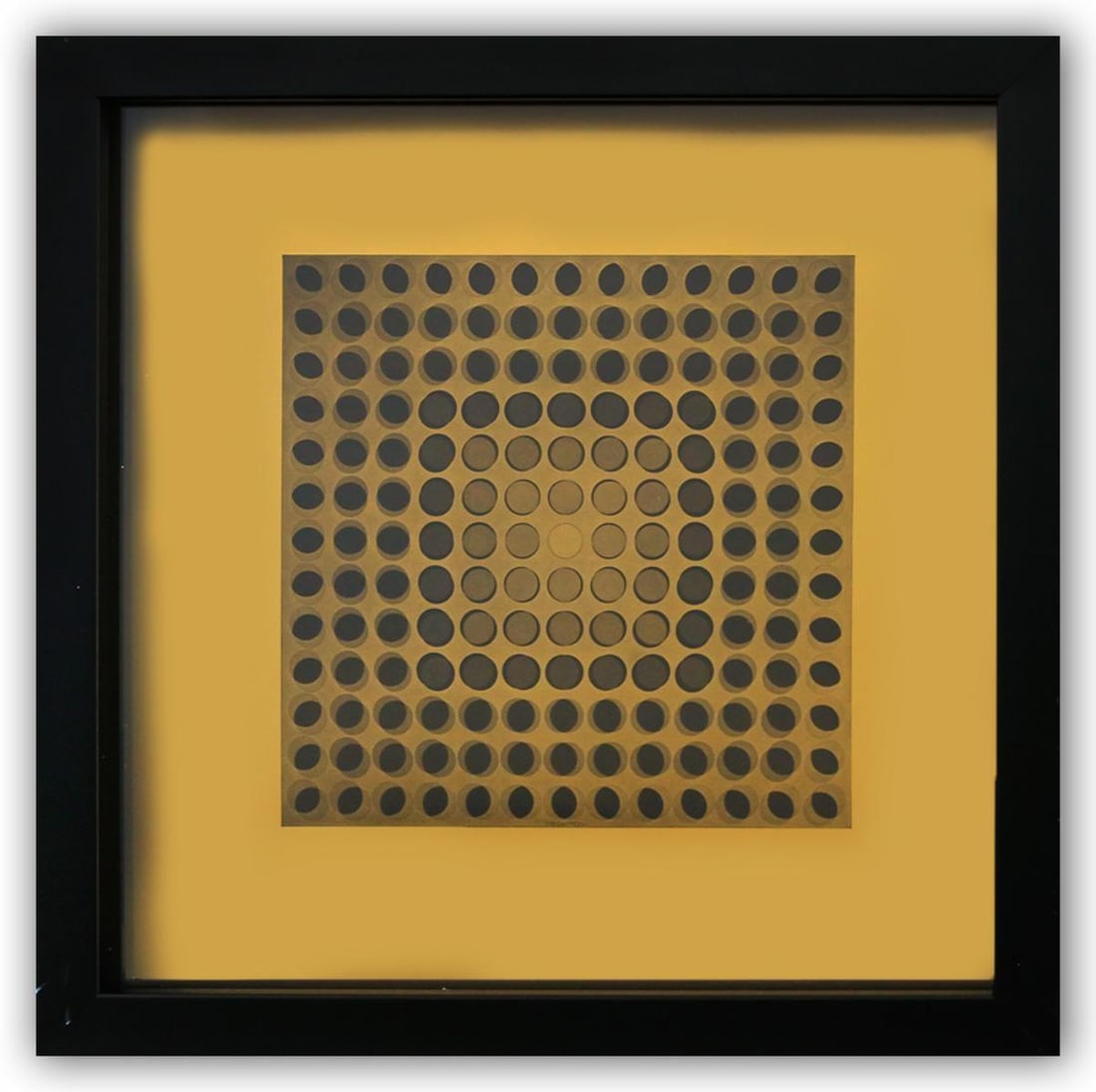 Victor Vasarely- Heliogravure Print "Untitled": Artist: Victor Vasarely. Medium: Heliogravure Print. Title: Untitled. Size: 11" x 11". Measures approx. 12" x 12" (framed). Certificate of Authenticity: Is Included. Additional: Custom Framed. Referen