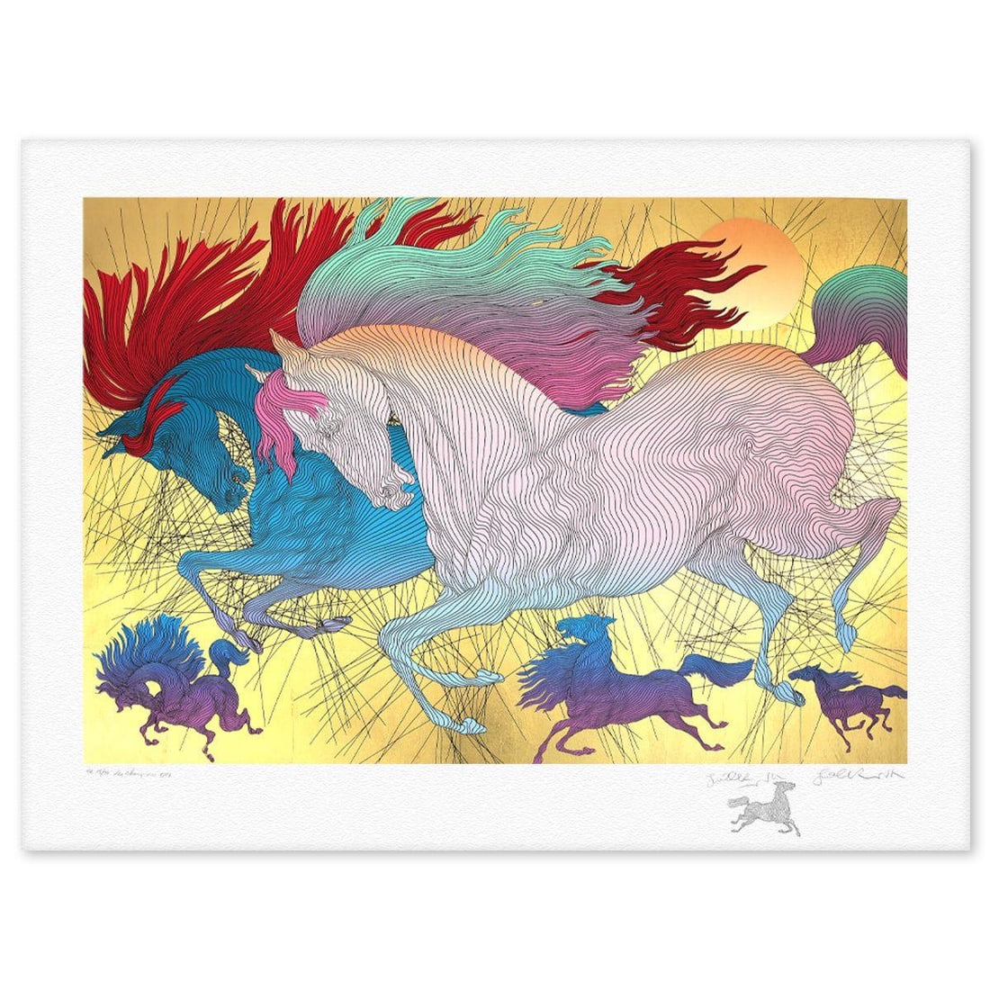 Guillaume Azoulay- Gold Leaf Serigraph "Les Champions": Artist: Guillaume Azoulay. Medium: Gold Leaf Serigraph. Title: Les Champions. Size: 37" x 47". Signature: Hand Signed and Numbered. Reference#: 74617.