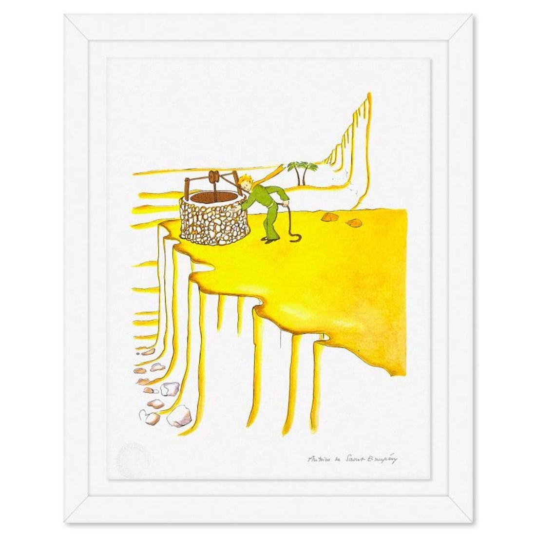 Antoine de Saint-Exupery 1900-1944 (After), "The Little Prince And The Well" Framed Limited Edition: The Little Prince And The Well is a limited edition lithograph on paper by Antoine de Saint-Exupery 1900-1944 (After), bearing the plate signature of the artist.This piece comes from an edition of 300