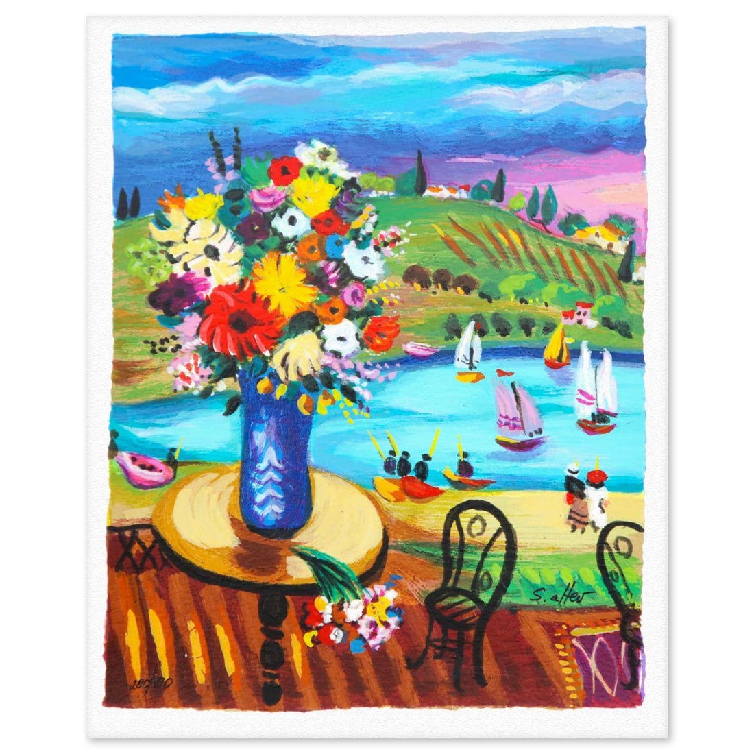 Shlmo Alter- Serigraph "Ships Ashore": Artist: Shlmo Alter. Medium: Serigraph. Title: Ships Ashore. Size: 10" x 13". Signature: Hand signed and numbered. Reference#: 74782.