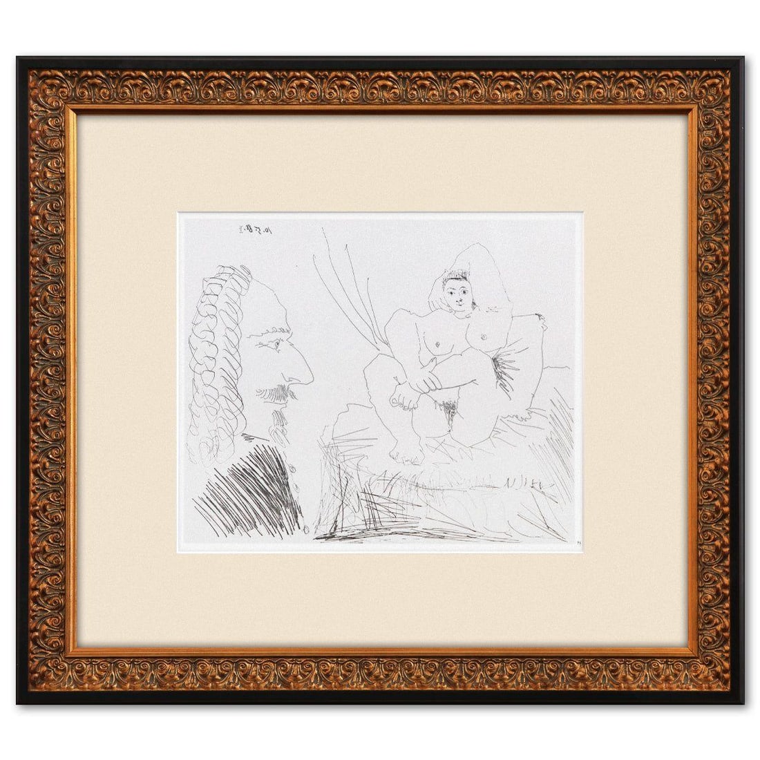 After Pablo Picasso- Offset Lithograph "From The 347 Series": Artist: After Pablo Picasso. Medium: Offset Lithograph. Title: From The 347 Series. Size: 9" x 12". Measures approx. 18" x 20.5" (framed). Additional: Custom framed. Unsigned and unnumbered. The 347 S