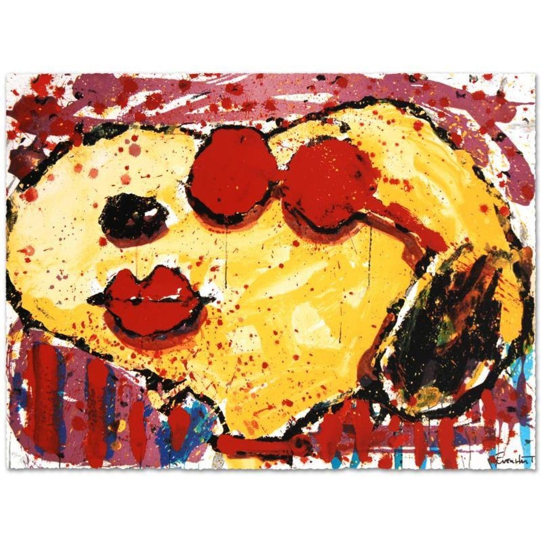 Very Cool Dog Lips in Brentwood Limited Edition Hand Pulled Original Lithograph by Renowned Charles: Very Cool Dog Lips in Brentwood is a limited edition hand pulled original lithograph on museum quality deckle-edge paper, numbered and hand signed by Tom Everhart. This is one of the final Everhart