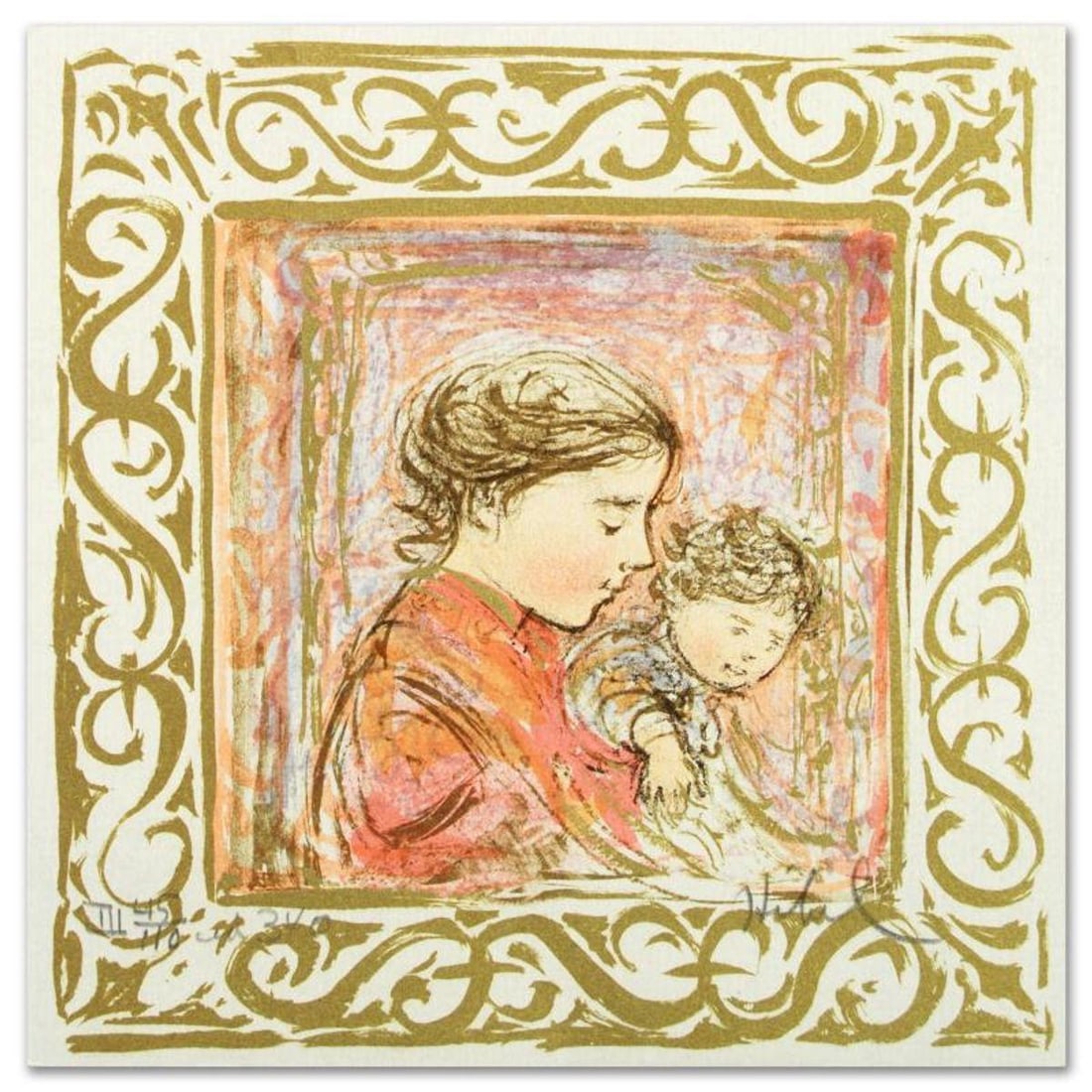 Amanda Limited Edition Lithograph by Edna Hibel (1917-2014), Numbered and Hand Signed with: Amanda is a limited edition lithograph on paper, numbered and hand signed by Edna Hibel (1917-2014). Includes Certificate of Authenticity! Measures approx. 6" x 6" (no border). Reference#: 90897.