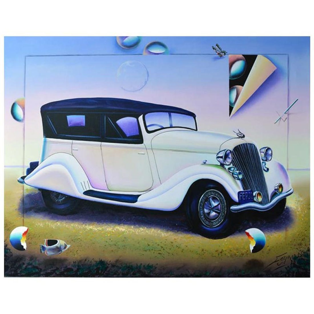 Ferjo, "Model Car" Original Painting on Canvas, Hand Signed with Letter of Authenticity.: Model Car is an original painting, oil on stretched canvas, by Ferjo. Hand signed by the artist, this piece comes with a letter of authenticity. Measures approx. 50" x 60" (image).