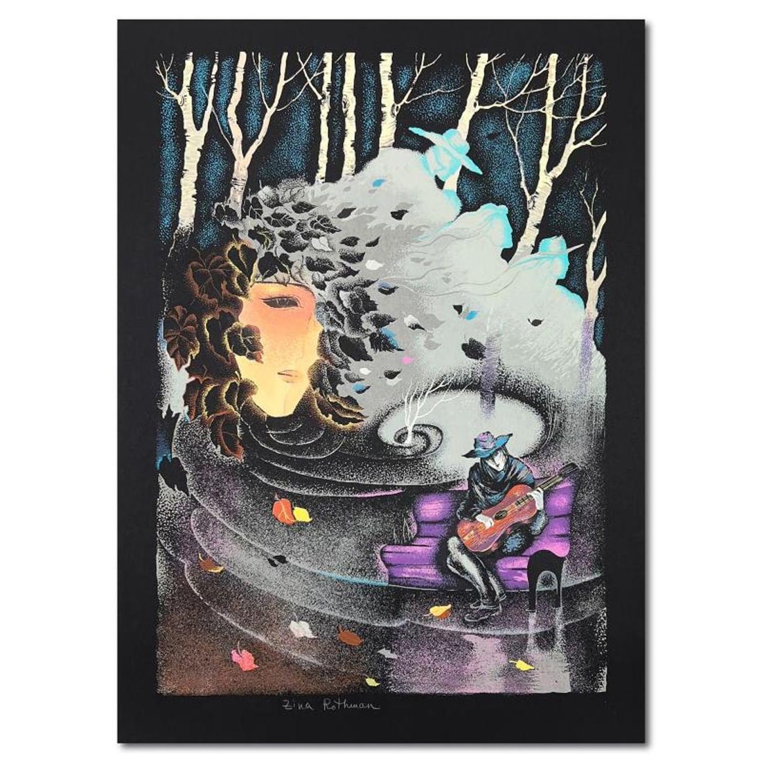 Zina Roitman, Limited Edition Serigraph, Hand Signed and Numbered, Letter of Authenticity.: This is a limited edition serigraph on paper by Zina Roitman. The piece comes hand signed by the artist, numbered, and with a letter of authenticity. Measures approximately 18" x 12.5". Reference#: 93