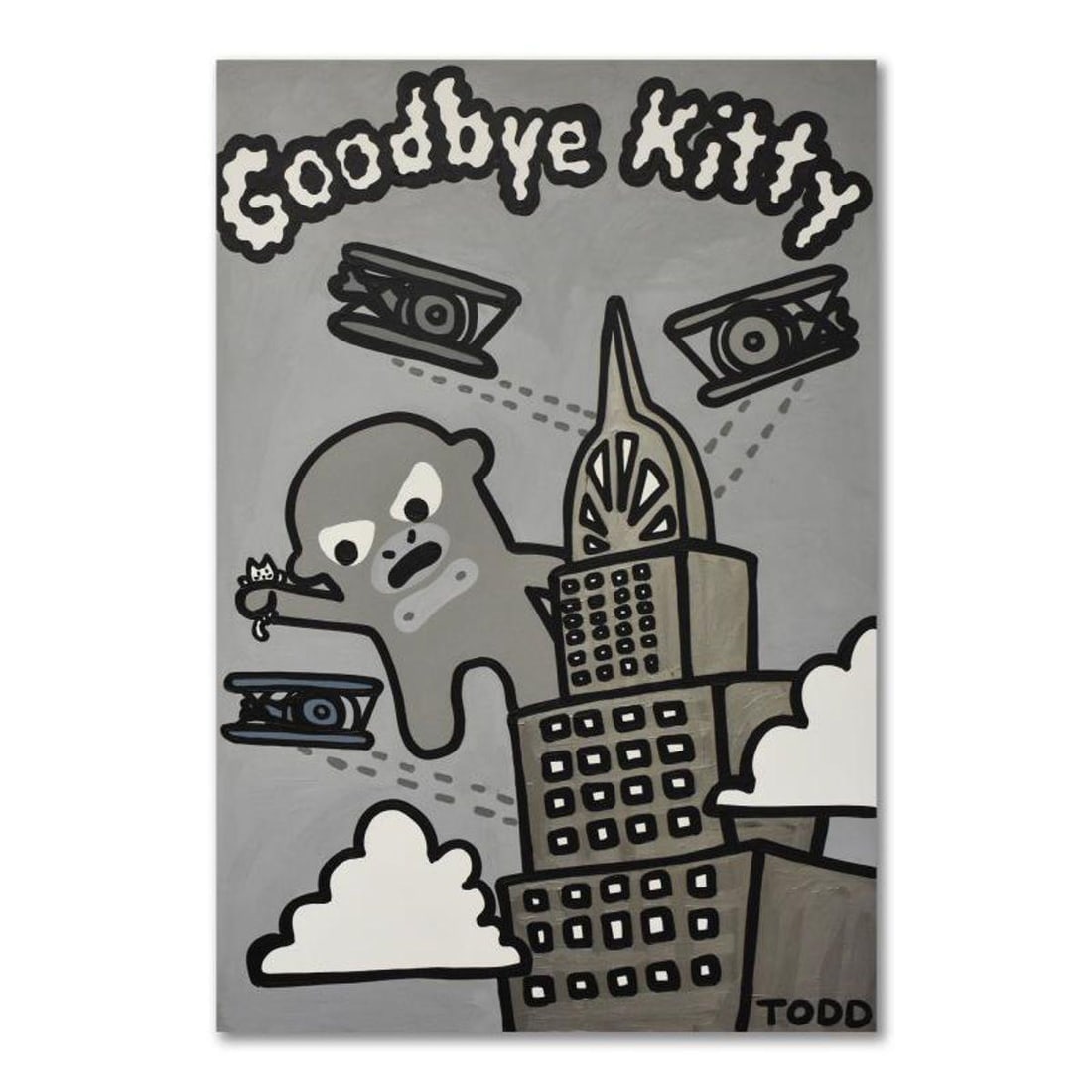 Todd Goldman, "Goodbye Kitty" Original Acrylic Painting on Gallery Wrapped Canvas (48" x 72"), Hand (1 of 2)