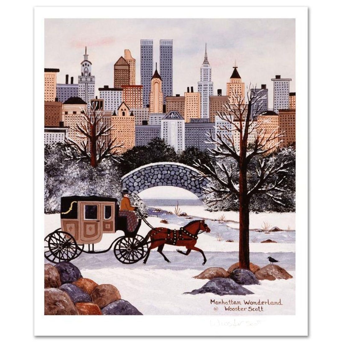 Jane Wooster Scott, "Manhattan Wonderland" Hand Signed Limited Edition Lithograph with Letter of: Manhattan Wonderland is a limited edition lithograph on paper by Jane Wooster Scott. The piece is hand signed and numbered and comes with a letter of authenticity. Measures approx. 12" x 14.5" (with b