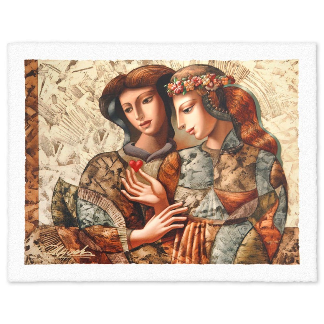 Oleg Zhivetin- Silkscreen "Competing for his Heart": Artist: Oleg Zhivetin. Medium: Silkscreen. Title: Competing for his Heart. Size: 16" x 20". Signature: Hand Signed and Numbered. Reference#: 74631.