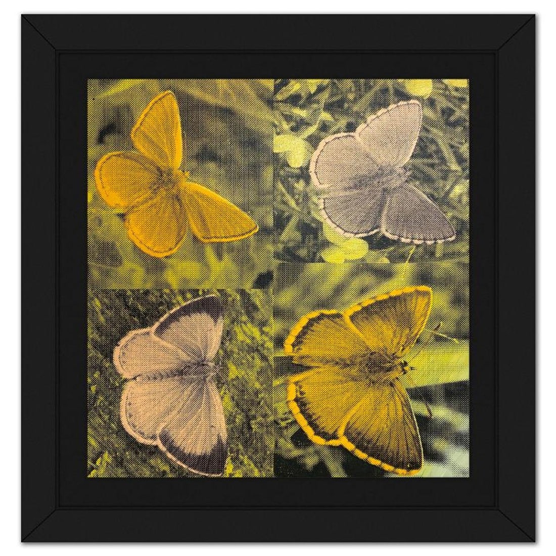 Steve Kaufman (1960-2010), "Butterflies" Framed Hand Embellished Limited Edition Silscreen, Numbered: Butterflies is a hand embellished limited edition silkscreen on canvas by Andy Warhol protege, Steve Kaufman (1960-2010), numbered 15/50 inverso and hand signed by the artist. This piece comes custom