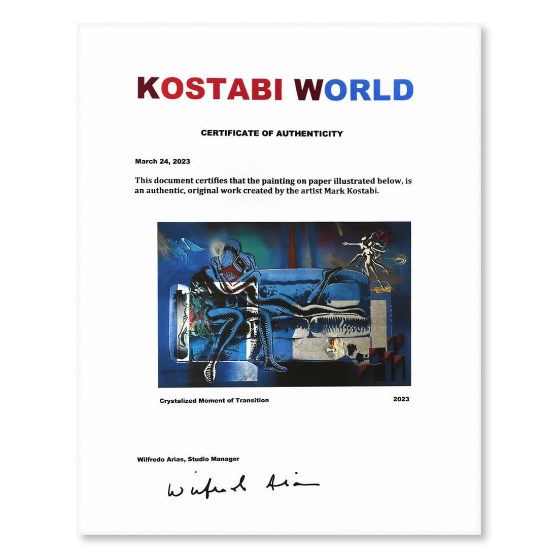 Mark Kostabi- Original Mixed Media on Paper "Crystallized Moment" - 4