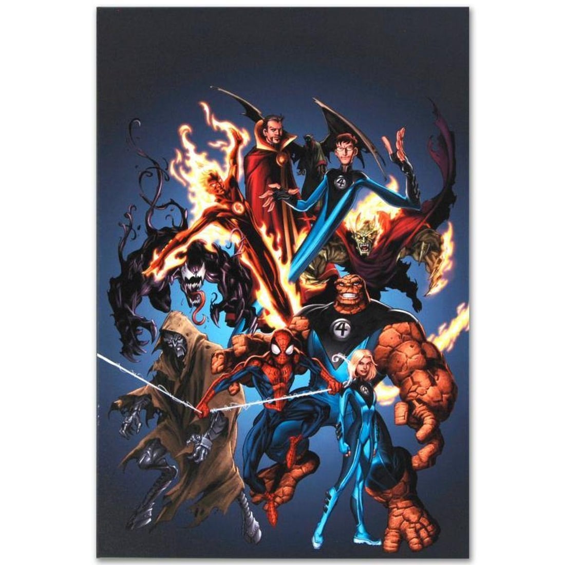 Marvel Comics "The Official Handbook of the Marvel Universe: Ultimate Marvel Universe" Numbered: A piece of comic book history, this limited edition, from original art by Mark Bagley, depicts The Fantastic Four, Spider-Man, and Villains from the Marvel Universe. Mark Bagley got his start by winni