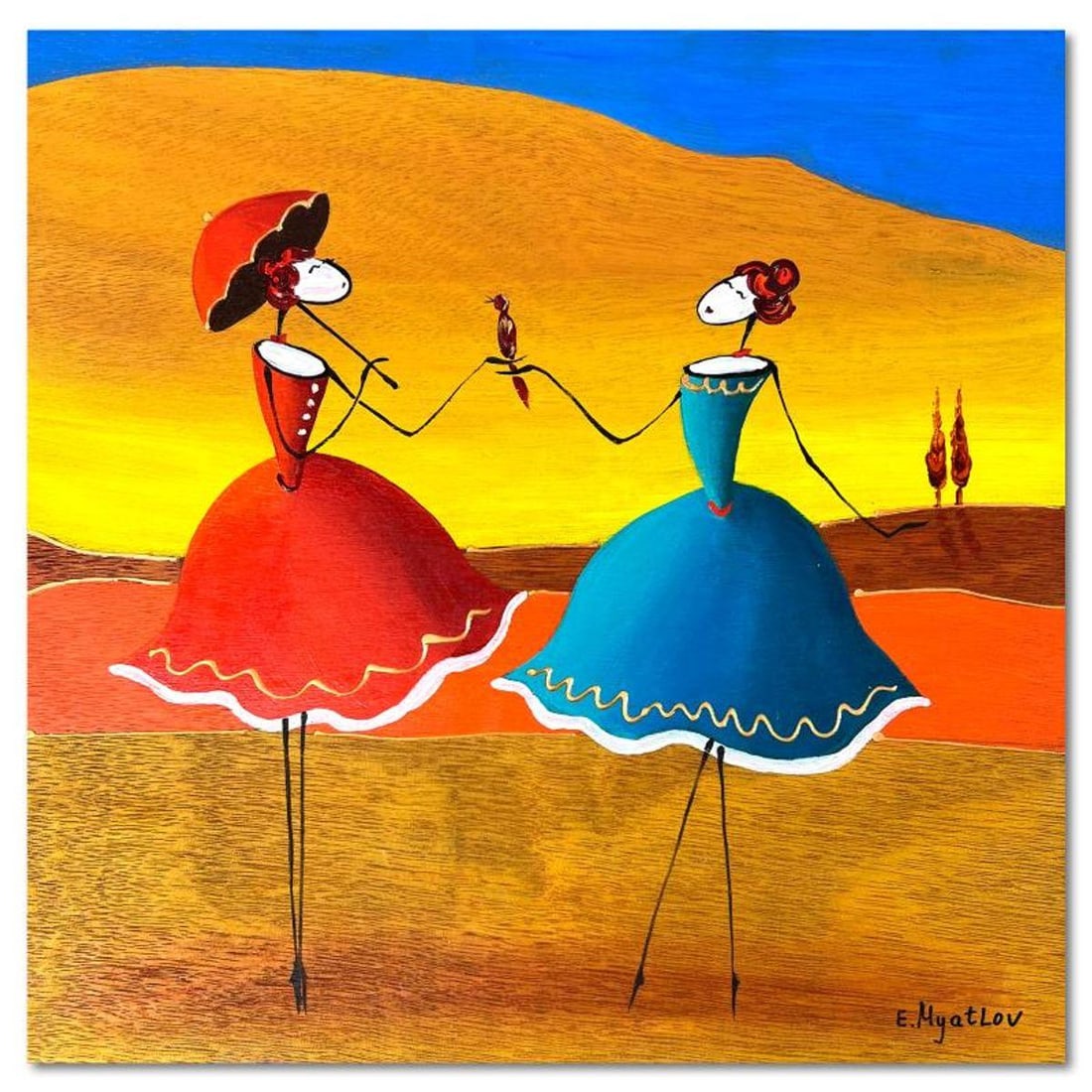 Ester Myatlov Hand Signed Original Painting on Wood Panel with Letter of Authenticity.: This is an original painting oil on wood panel by Ester Myatlov. Hand signed by the artist, this piece comes with a letter of authenticity. Measures approximately 10" x 10" (image).