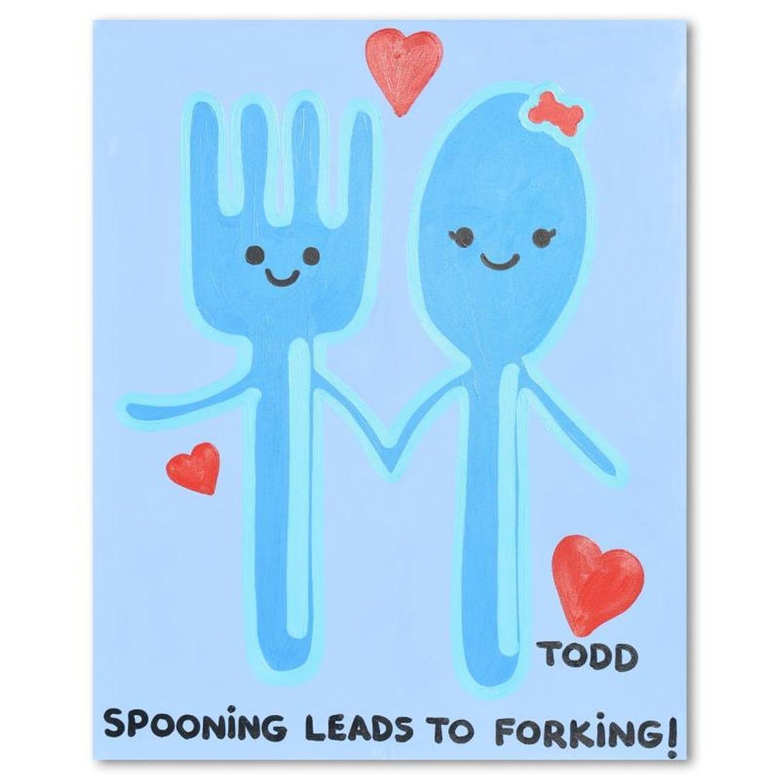 Todd Goldman, "Spooning Leads to Forking" Original Acrylic Painting on Gallery Wrapped Canvas (48" x: Spooning Leads to Forking is an original acrylic painting on gallery wrapped canvas by Todd Goldman, hand signed by the artist. Includes Letter of Authenticity. Measures approx. 48" x 60" (image).