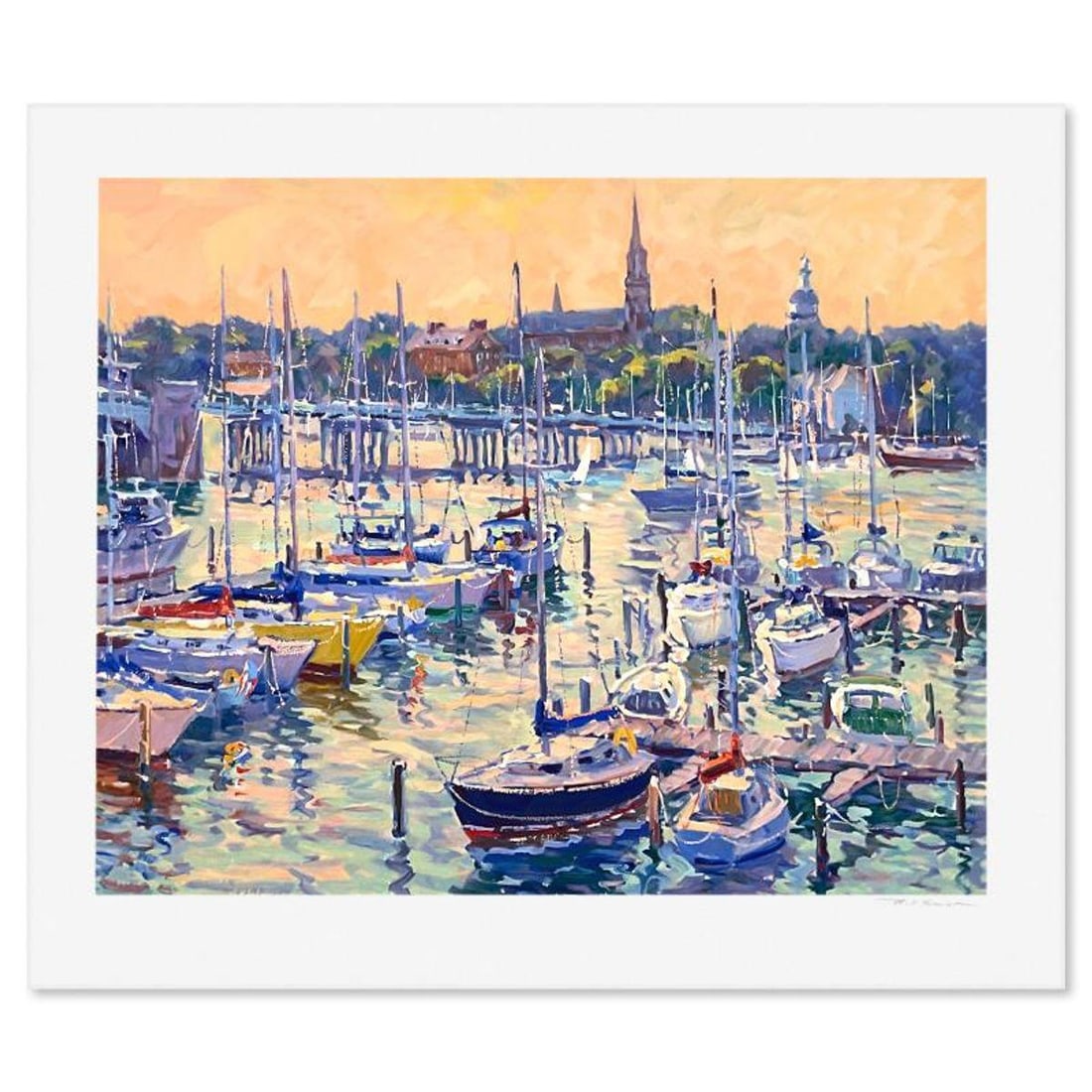 Bill Schmidt, "Annapolis Sunset" Limited Edition Printer's Proof Serigraph, Numbered and Hand Signed: Annapolis Sunset is a limited edition printer's proof serigraph on paper by Bill Schmidt, numbered and hand signed by the artist. Includes Letter of Authenticity. Measures approx. 27.5" x 33"