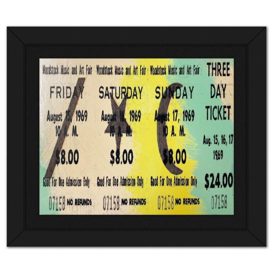 Steve Kaufman (1960-2010), "Woodstock Ticket" Framed Hand Embellished Limited Edition Silscreen, (1 of 2)