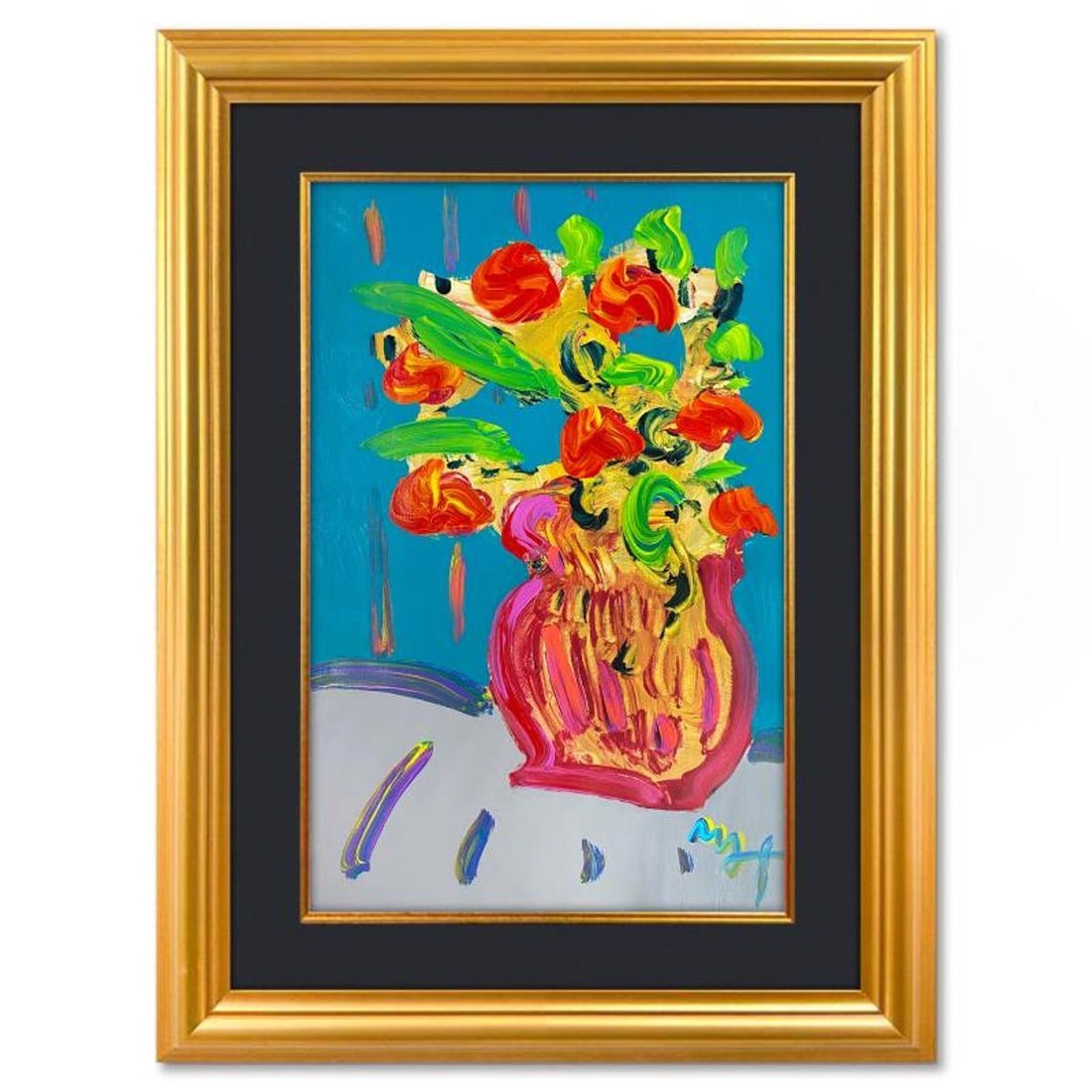 Peter Max, "Abstract Flower" Framed One-of-a-Kind Mixed Media, Hand Signed with Registration Number (1 of 2)
