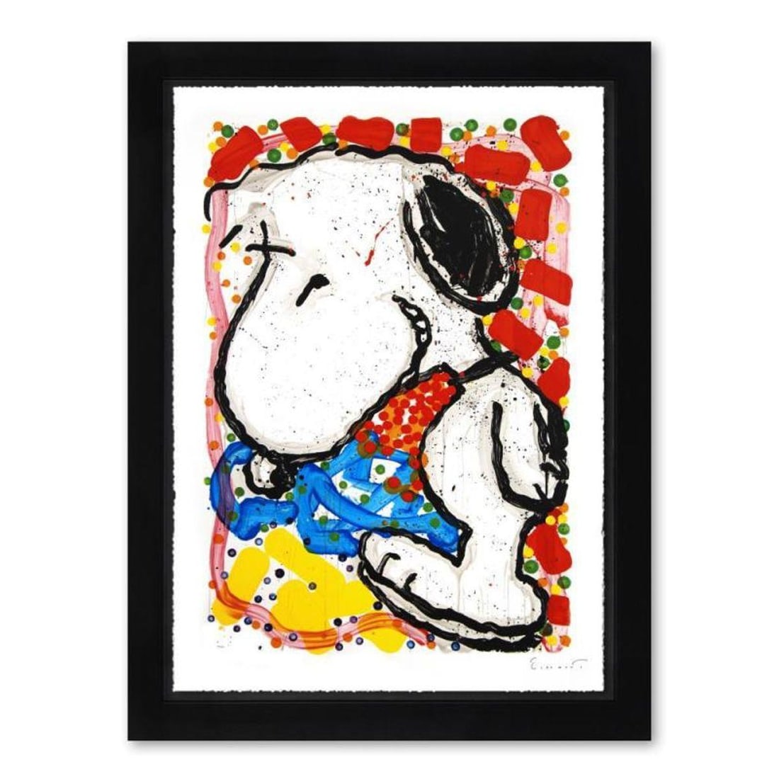 Tom Everhart, "Hip Hop Hound" Framed Limited Edition Hand Pulled Original Lithograph. Hand Signed,: Hip Hop Hound is a limited edition hand pulled original lithograph on museum quality deckle-edge paper by Tom Everhart. The piece is numbered, and hand signed by the artist. This is one of the final E