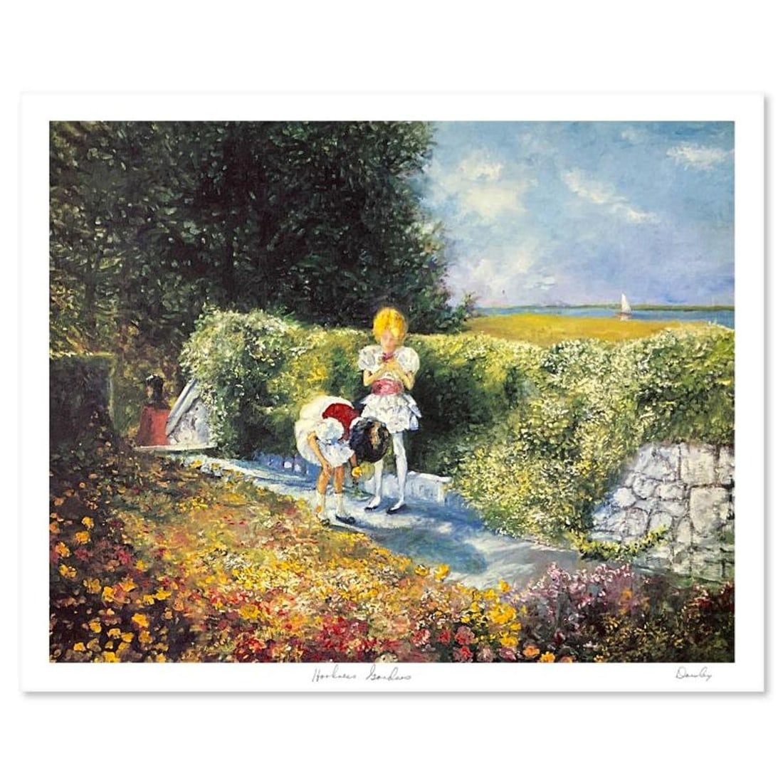 Joseph Dawley (1936-2008), "Harkness Garden" Limited Edition Lithograph, Numbered and Hand Signed: Harkness Garden is a limited edition lithograph on paper by Joseph Dawley (1936-2008), numbered and hand signed by the artist. Includes Letter of Authenticity. Measures approx. 23" x 19.5" (border), 1