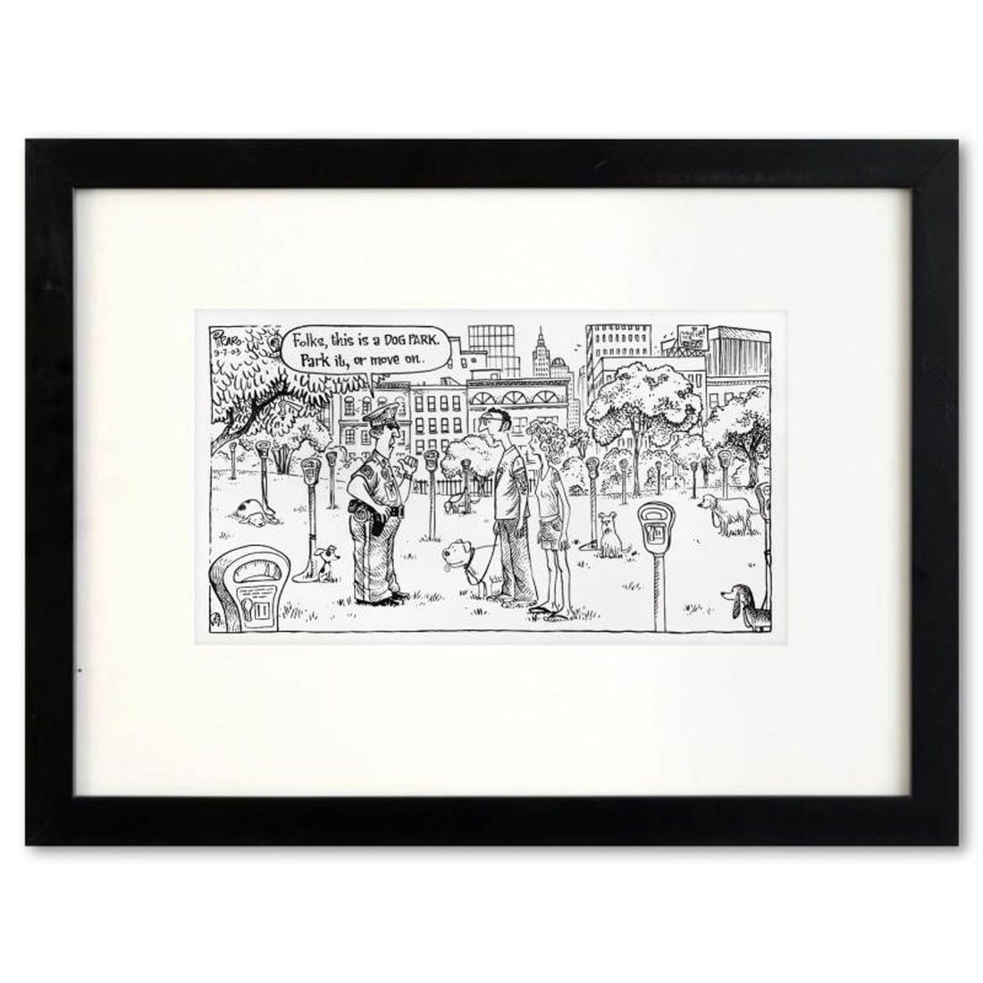 Bizarro, "Dog Park" is a Framed Original Pen & Ink Drawing by Dan Piraro, Hand Signed with Letter of (1 of 1)
