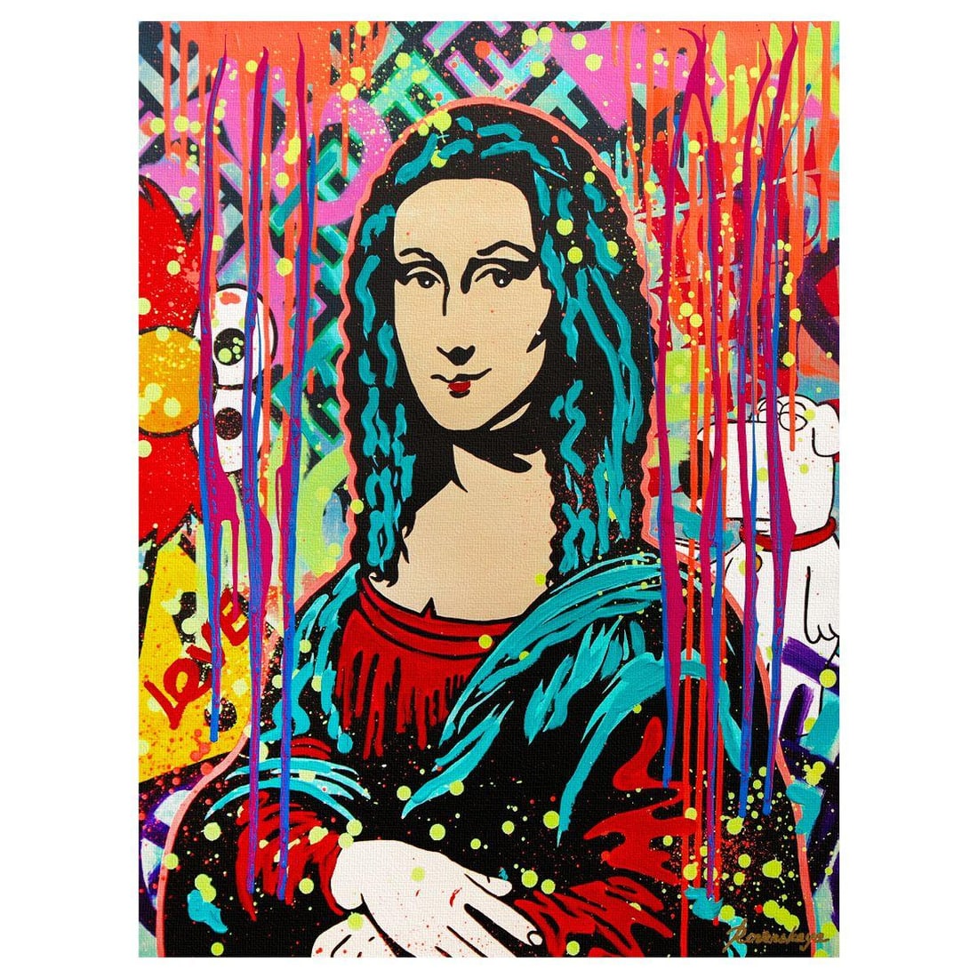 Nastya Rovenskaya- Mixed Media on Canvas "Mona Unmasked": Artist: Nastya Rovenskaya. Medium: Mixed Media on Canvas. Title: Mona Unmasked. Size: 40" x 30". Signature: Hand Signed. Certificate of Authenticity: Is included. Reference#: 30207.