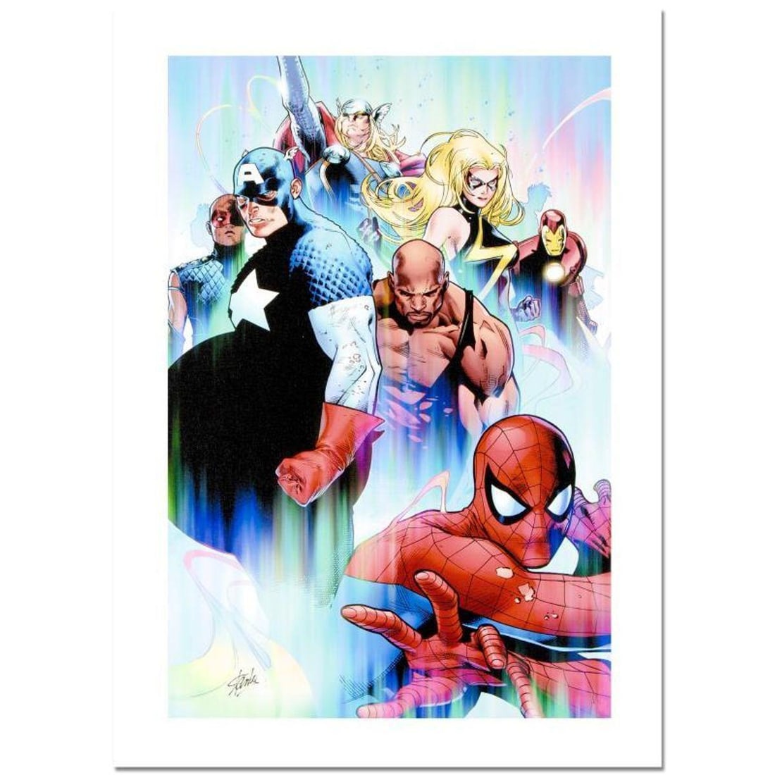 Stan Lee Signed, "Siege #4" Numbered Marvel Comics Limited Edition Canvas by Olivier Coipel with: A piece of comic book history, this limited edition print, drawn by Olivier Coipel, depicts the main characters from the Siege series. Named one of Marvel Comics's "Young Guns," Olivier Coipel is