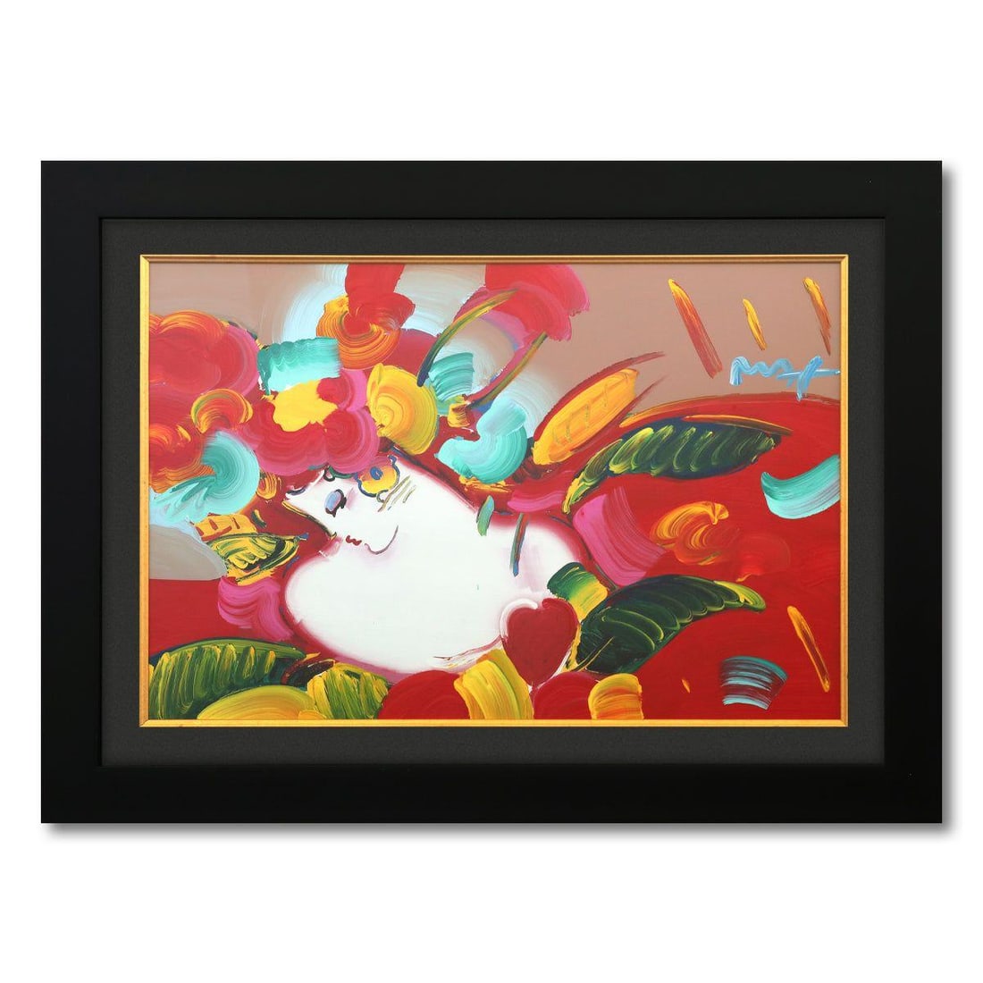 Peter Max- Original Mixed Media "Women In Love": Artist: Peter Max. Medium: Original Mixed Media. Title: Women In Love. Size: 24" x 36". Measures approx. 34" x 46" (framed). Signature: Hand signed. Certificate of Authenticity: Is included.