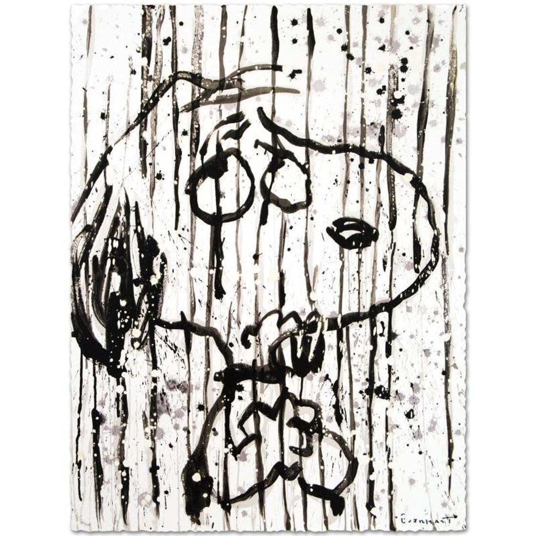 Dancing In The Rain Limited Edition Hand Pulled Original Lithograph by Renowned Charles Schulz: Dancing In The Rain is a limited edition hand pulled original lithograph on museum quality deckle-edge paper, numbered and hand signed by Tom Everhart. This is one of the final Everhart editions to