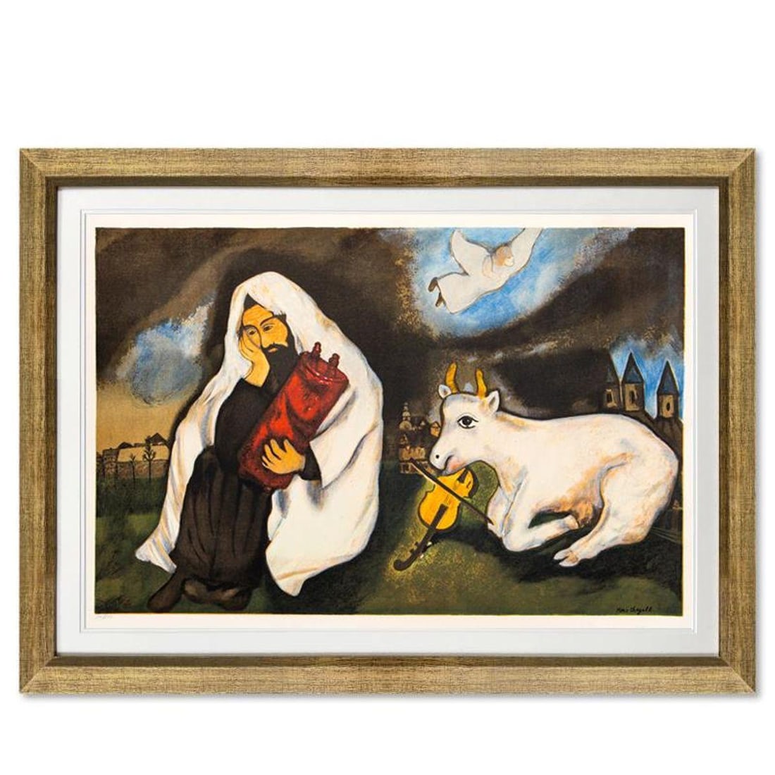 Marc Chagall (1887-1985), "Loneliness" Framed Limited Edition Serigraph with Letter of Authenticity.: Loneliness is a framed limited edition serigraph on paper by Marc Chagall (1887-1985). Authorized by the Chagall Estate and ADAGP Paris , the piece is plate signed and comes with a letter of authentic