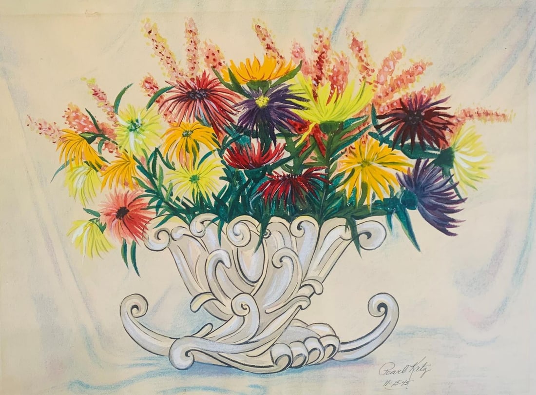 Pearl Katz- Original Pastel on panel: Artist: Pearl Katz. Medium: Original Pastel on panel. Size: 18" x 26". Signature: Signed. Additional: Signature dated 1945 . Reference#: 37483.