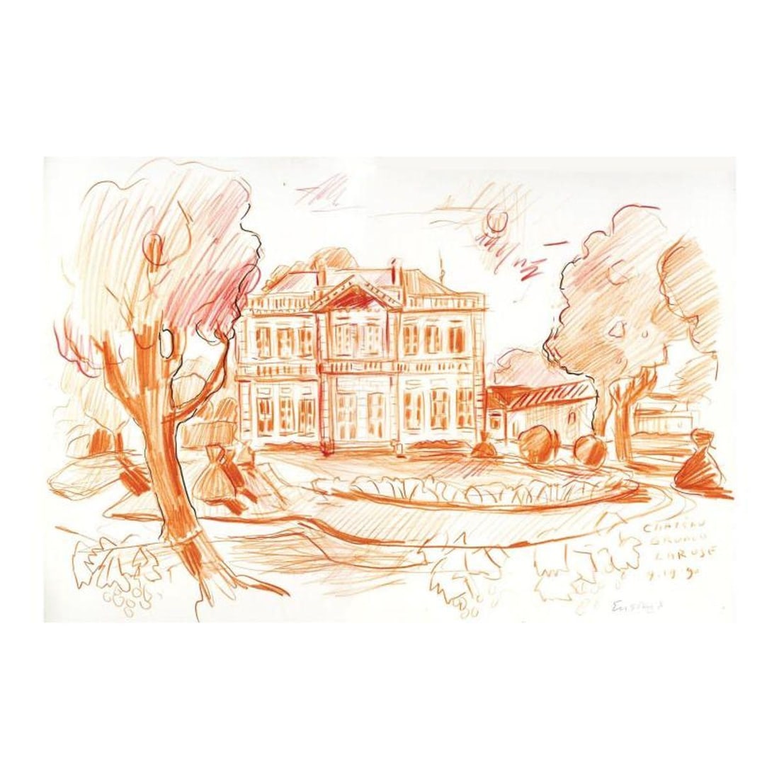 Wayne Ensrud "Chateau Gruaud-Larose (Bordeaux)" Pastel Original Artwork; Hand Signed; COA: Chateau Gruaud-Larose (Bordeaux) is an original Pastel on Paper by Wayne Ensrud. The piece is hand signed by the artist and comes with a Certificate of Authenticity. Measures approximately 12" x 17".