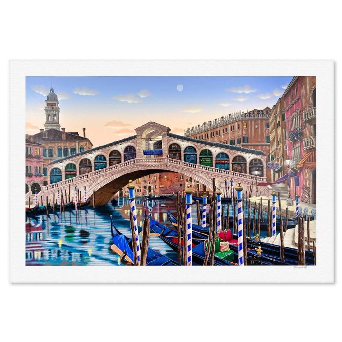 Liudmila Kondakova, "Rialto Bridge at Sunset" Limited Edition Serigraph, Numbered and Hand Signed: Rialto Bridge at Sunset is a limited edition serigraph on paper by Liudmila Kondakova, hand signed by the artist. Includes Certificate of Authenticity. Measures approx. 31" x 45" (border), 26" x 40" (