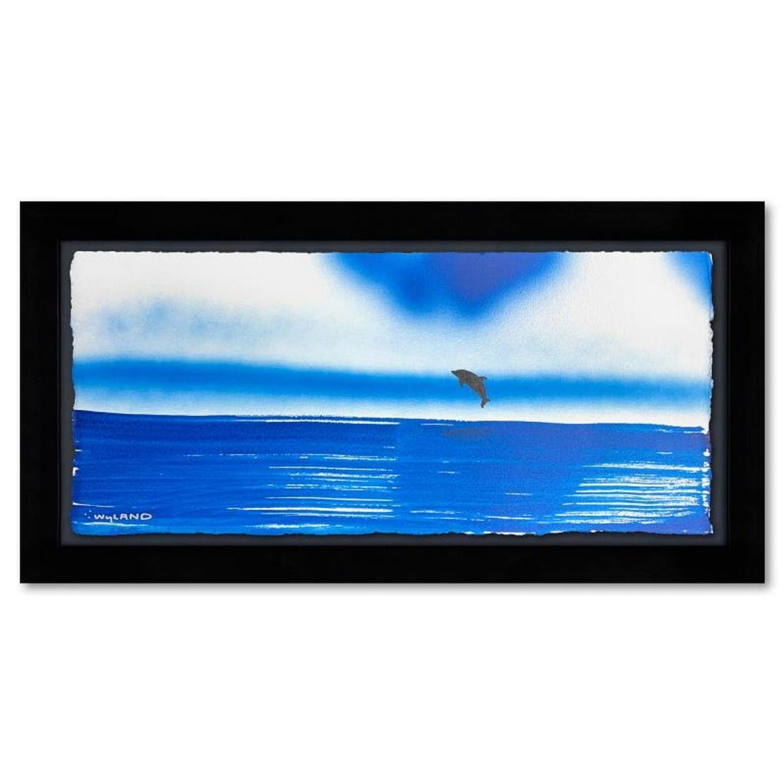 Wyland, "Dolphin" Framed, Hand Signed Original Painting with Letter of Authenticity.: Dolphin is an original painting acrylic on deckle edge paper by Wyland. Hand signed by the artist, the piece comes custom framed and with a letter of authenticity. Measures approximately 14.5" x 26.5"