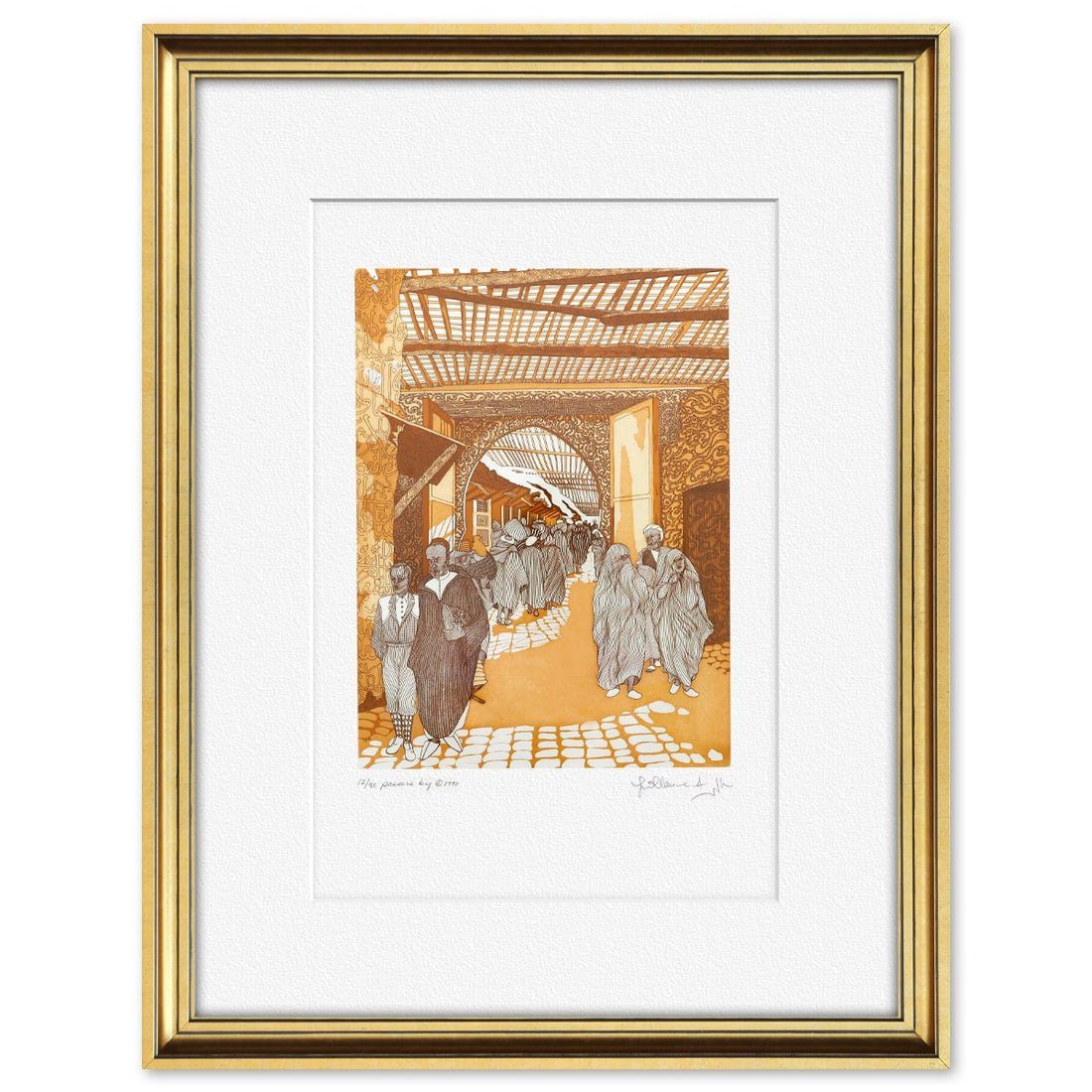 Guillaume Azoulay- Original Etching: Artist: Guillaume Azoulay. Medium: Original Etching. Size: 22" x 14". Measures approx. 33" x 25" (framed). Signature: Hand signed and numbered. Additional: 12/80. Reference#: 10088.