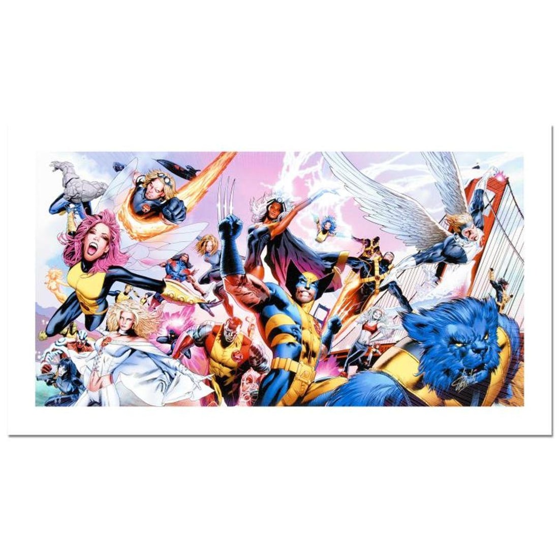 Stan Lee Signed, "Uncanny X-Men #500" Numbered Marvel Comics Limited Edition Canvas by Greg Land: A piece of comic book history, this limited edition print, drawn by Greg Land, depicts popular characters from the X-Men series. Greg Land got his start as an illustrator for an independent publisher.