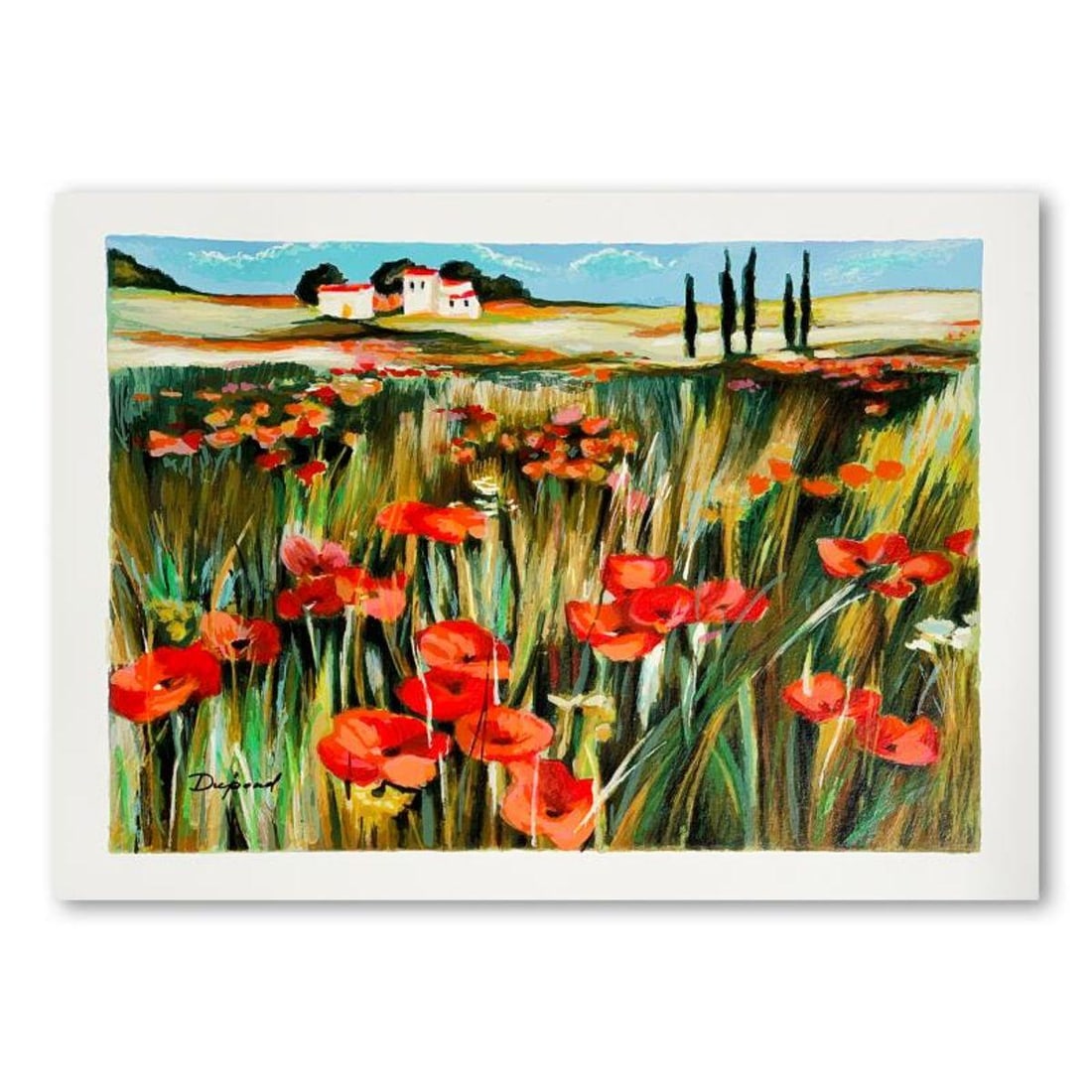 Yuri Dupond, "Red Flowers II" Hand Signed Limited Edition Serigraph on Paper with Letter of: Red Flowers II is a limited edition serigraph on paper by Yuri Dupond. It is numbered and hand signed and includes a letter of authenticity. Measures approximately 11.5" x 9.5" (image). Reference#: