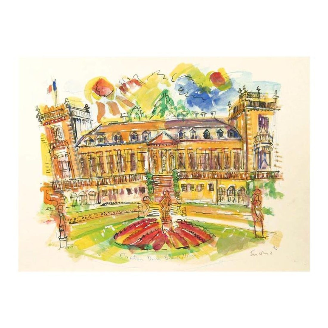 Wayne Ensrud "Chateau Ducru-Beaucaillou" Mixed Media Original Artwork; Hand Signed; COA: Chateau Ducru-Beaucaillou is an original Mixed Media on Paper by Wayne Ensrud. The piece is hand signed by the artist and comes with a Certificate of Authenticity. Measures approximately 20" x 29".
