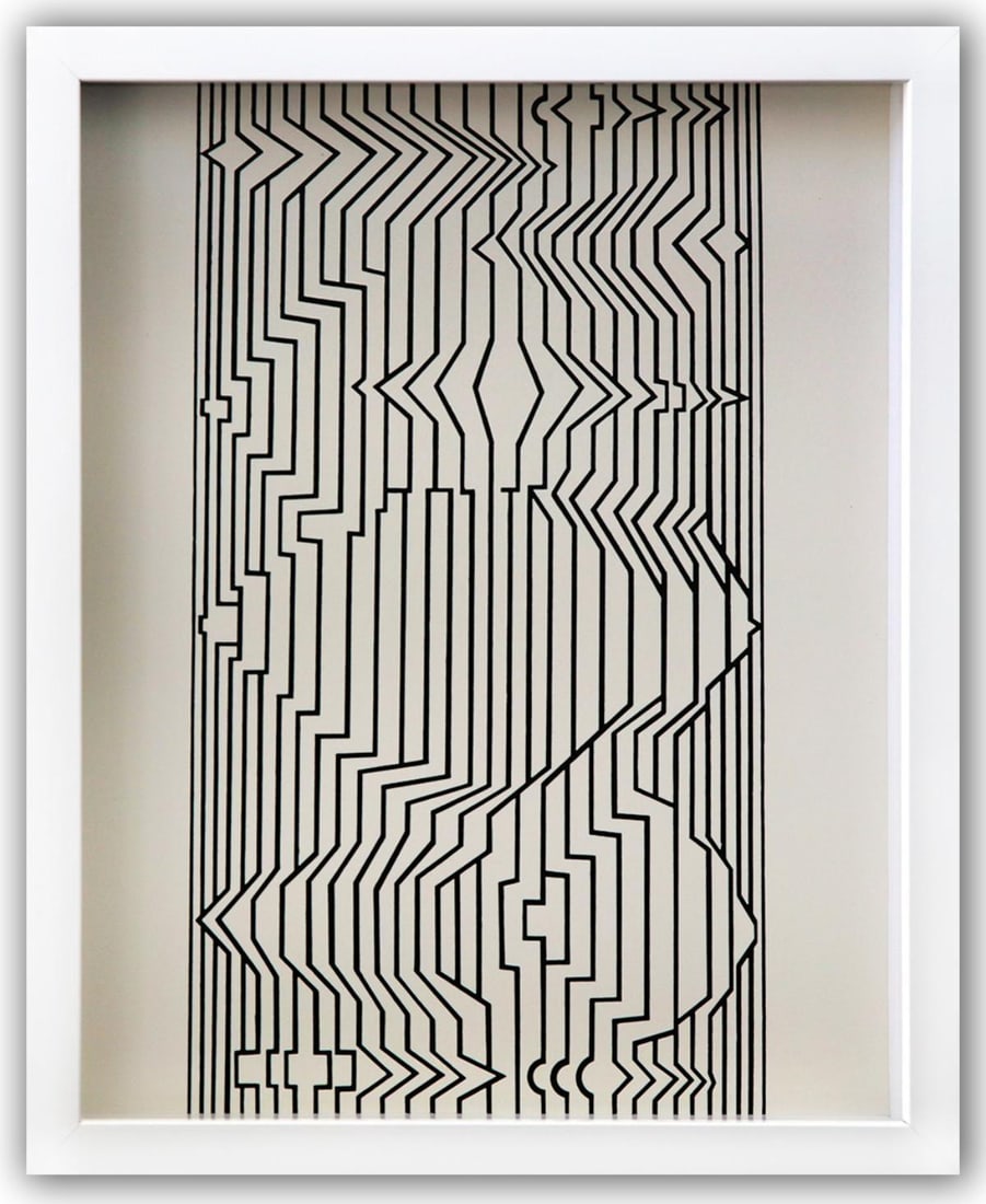 Victor Vasarely- Heliogravure Print "Untitled": Artist: Victor Vasarely. Medium: Heliogravure Print. Title: Untitled. Size: 13" x 10". Measures approx. 15" x 12" (framed). Additional: Custom Framed. Reference#: 21525.