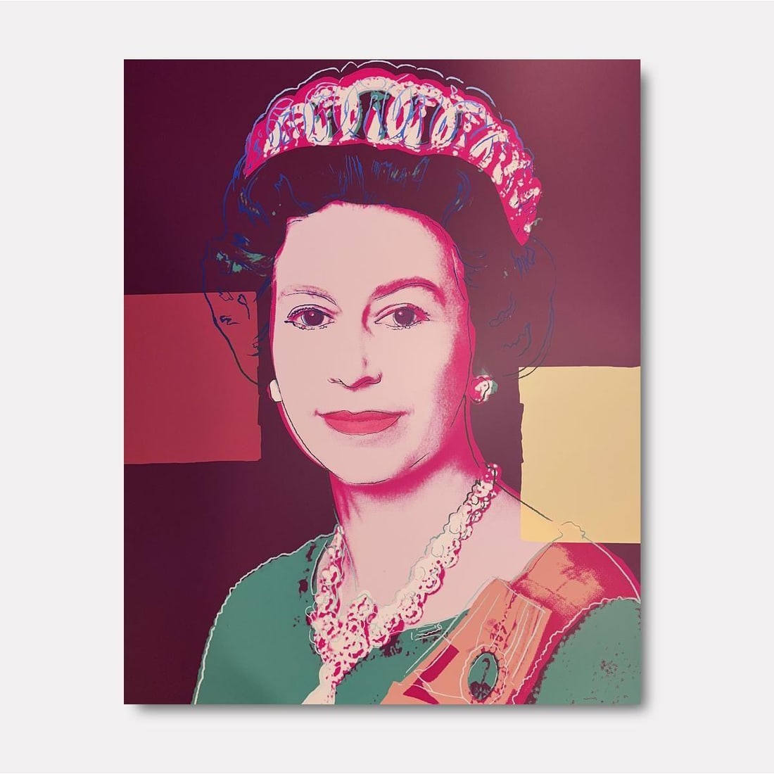 Andy Warhol- Silk Screen on Museum Board "Queen Elizabeth II of the United Kingdom 335": Artist: Andy Warhol. Medium: Silk Screen on Museum Board. Title: Queen Elizabeth II of the United Kingdom 335. Size: 38" x 30" 1/4". Certificate of Authenticity: Limited Edition of 3500. Additional: A