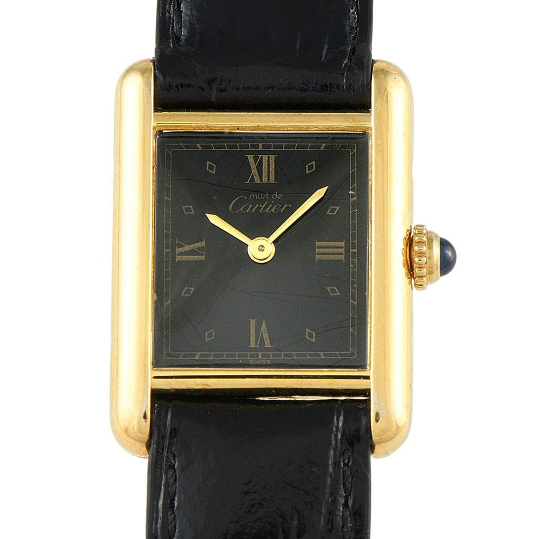 CARTIER MUST DE CARTIER TANK BLACK DIAL VERMEIL QUARTZ WATCH (1 of 4)