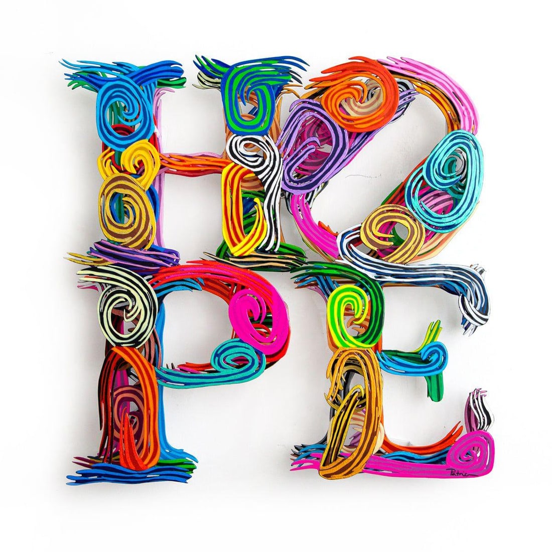 Patricia Govezensky- Original Painting on Cutout Steel "HOPE (Mini Series)": Artist: Patricia Govezensky. Medium: Original Painting on Cutout Steel. Title: HOPE (Mini Series). Size: 17" x 17". Signature: Hand signed by the artist. Certificate of Authenticity: From the publishe